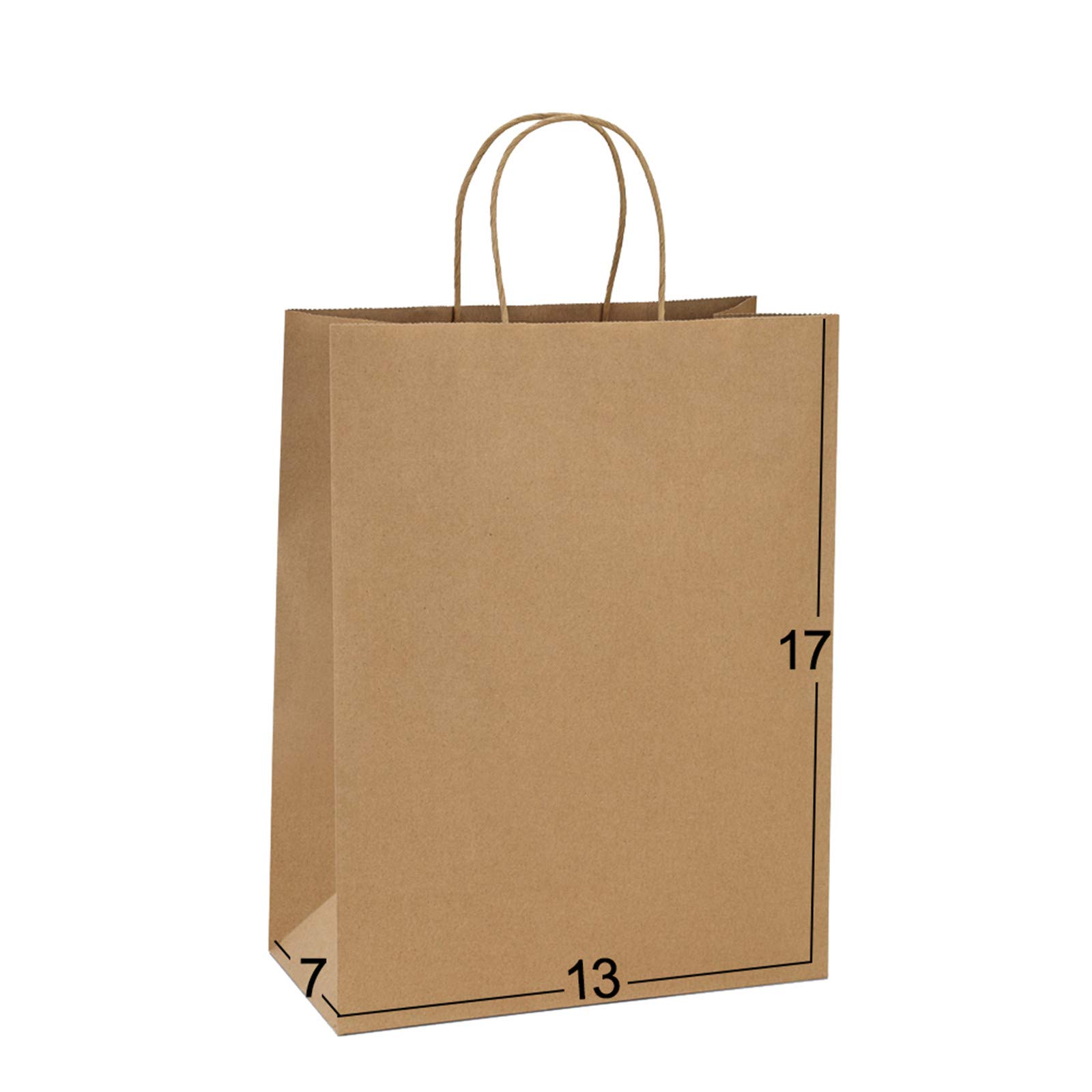 BagDream 13x7x17 Inches 50Pcs Recycled Brown Kraft Paper Gift Bags with Handles - Bulk Party, Shopping, Retail & Merchandise Bags for Weddings, Birthday Gifts, Store Packaging & Eco-Friendly Shopping