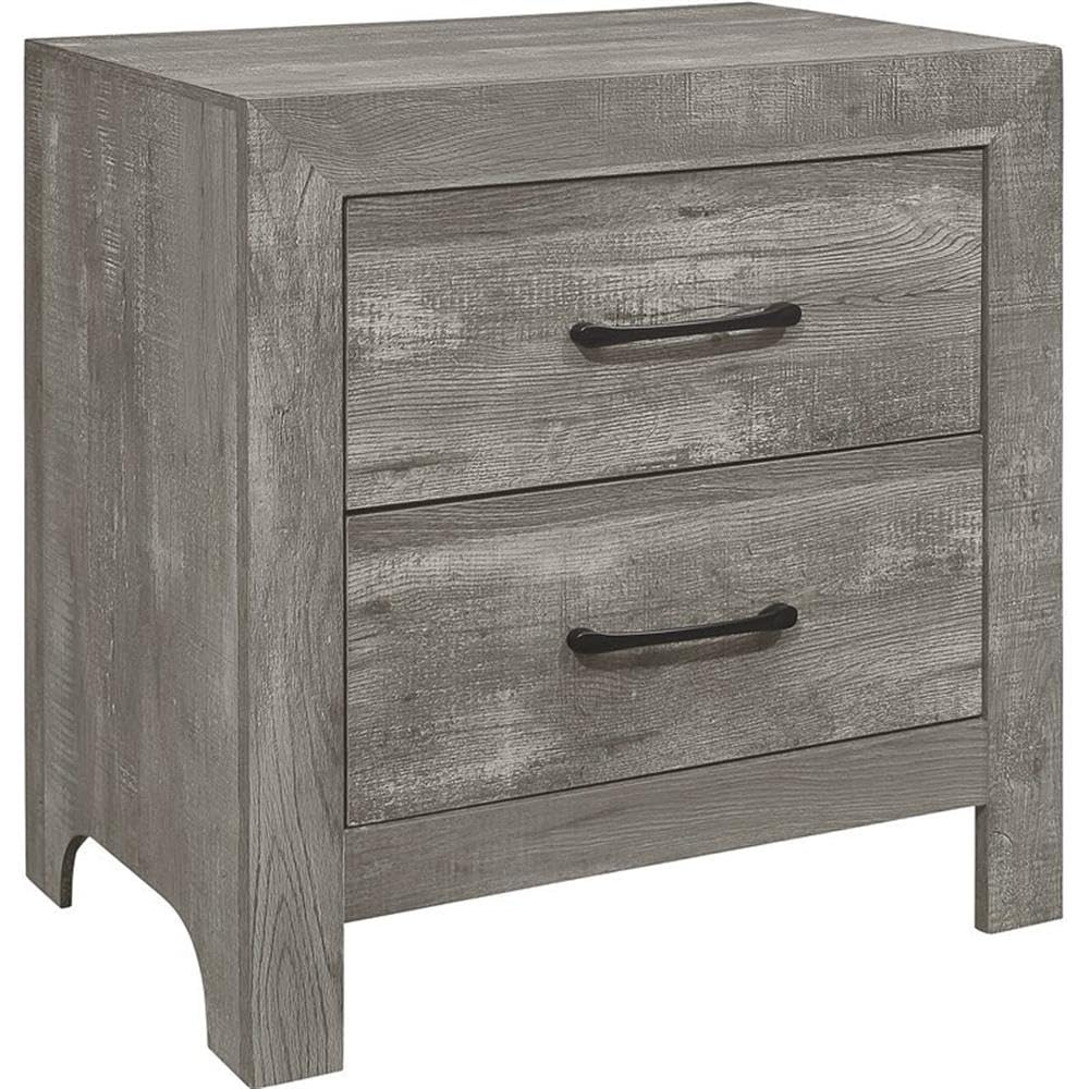 Pemberly Row Gray Wood 2-Drawer Nightstand - Bedside Table for Bedroom, Living Room, or Guest Room Storage