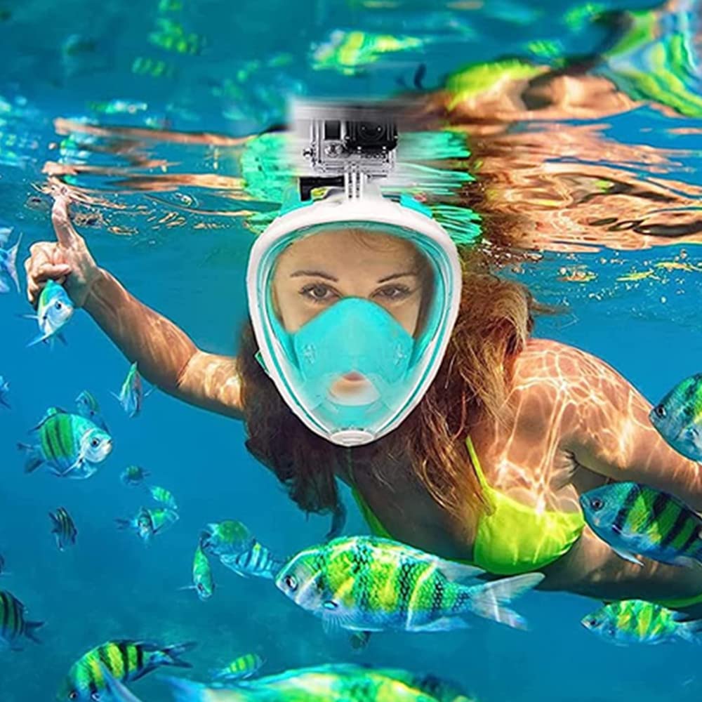 Full Face Snorkel Mask for Adults & Kids - 180° Panoramic View Anti-Fog Scuba Diving Mask with Detachable GoPro Mount - Perfect for Ocean Swimming, Snorkeling, Beach Vacations & Underwater Photography