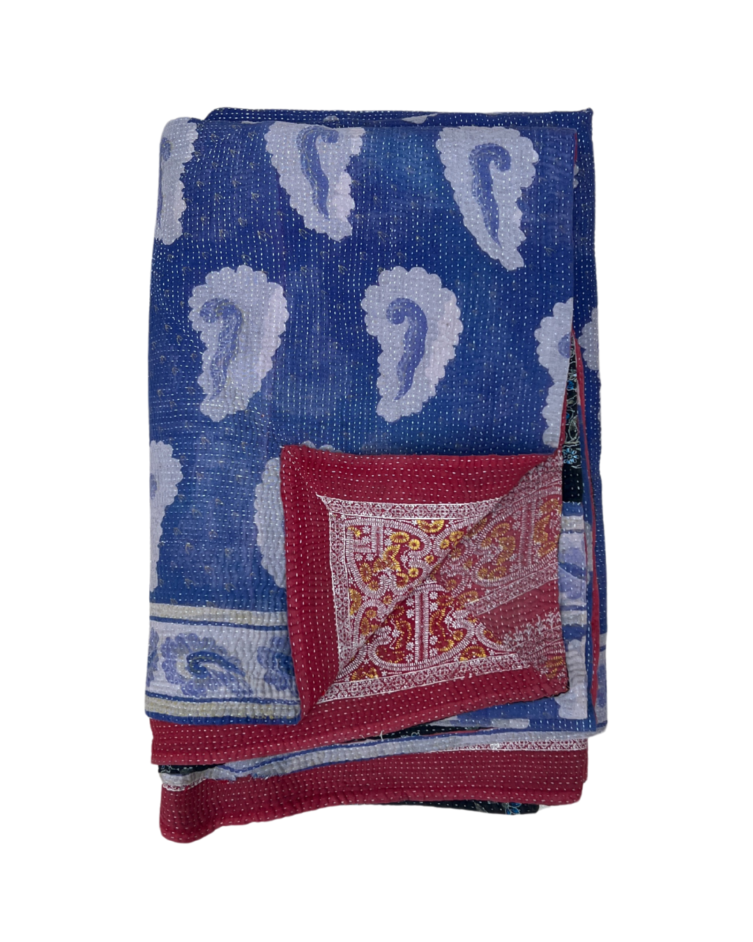 Midweight Kantha Quilt No. 789 - Handmade Cotton Bedspread with Traditional Embroidery - Perfect for Cozy Bedroom Decor, Boho Home Styling & Gift Giving