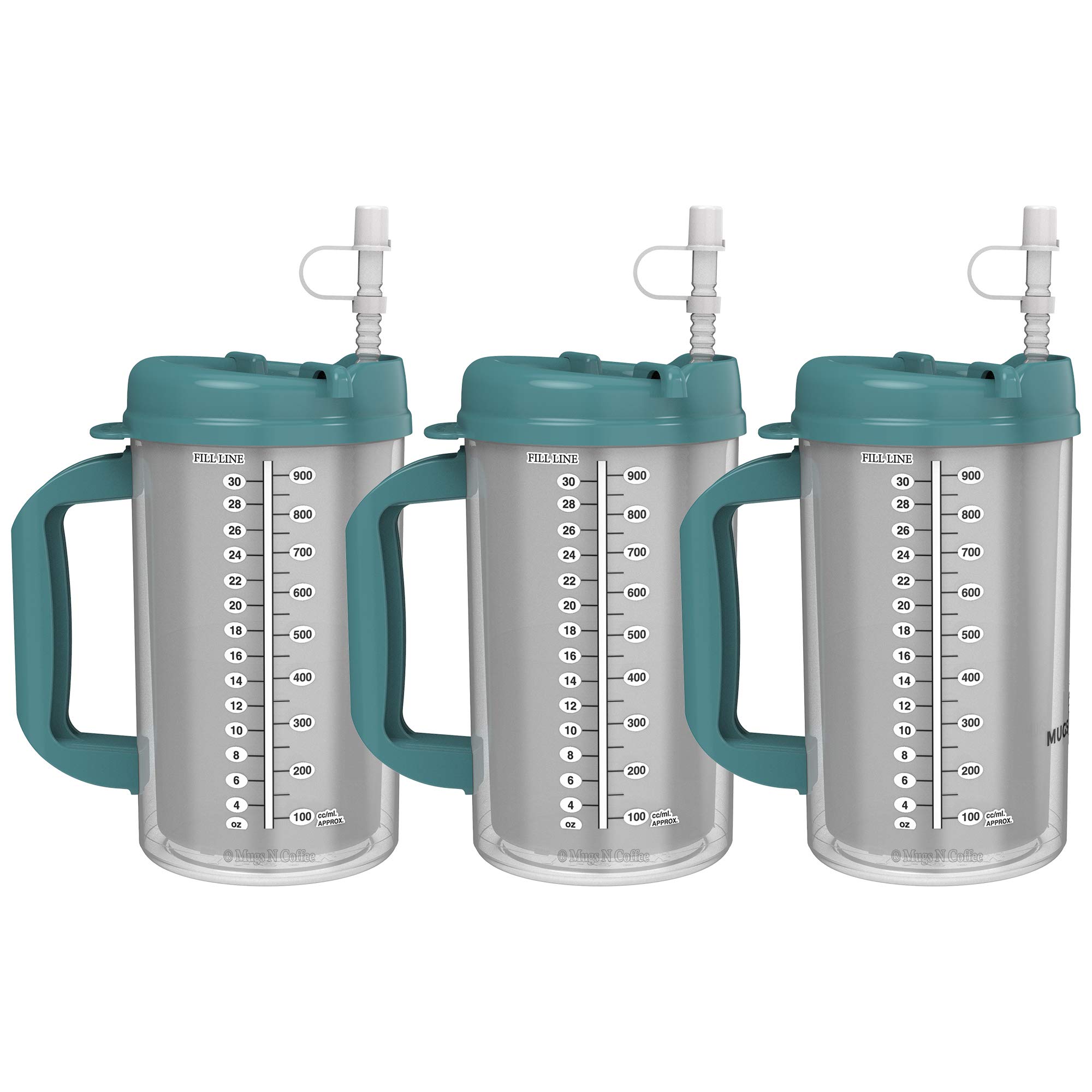 32 Oz Insulated Cold Drink Mugs with Teal Lids - BPA-Free Hospital Grade Stainless Steel Tumblers for Iced Coffee, Smoothies & Beverages - Perfect for Nurses, Healthcare Workers & Office Use