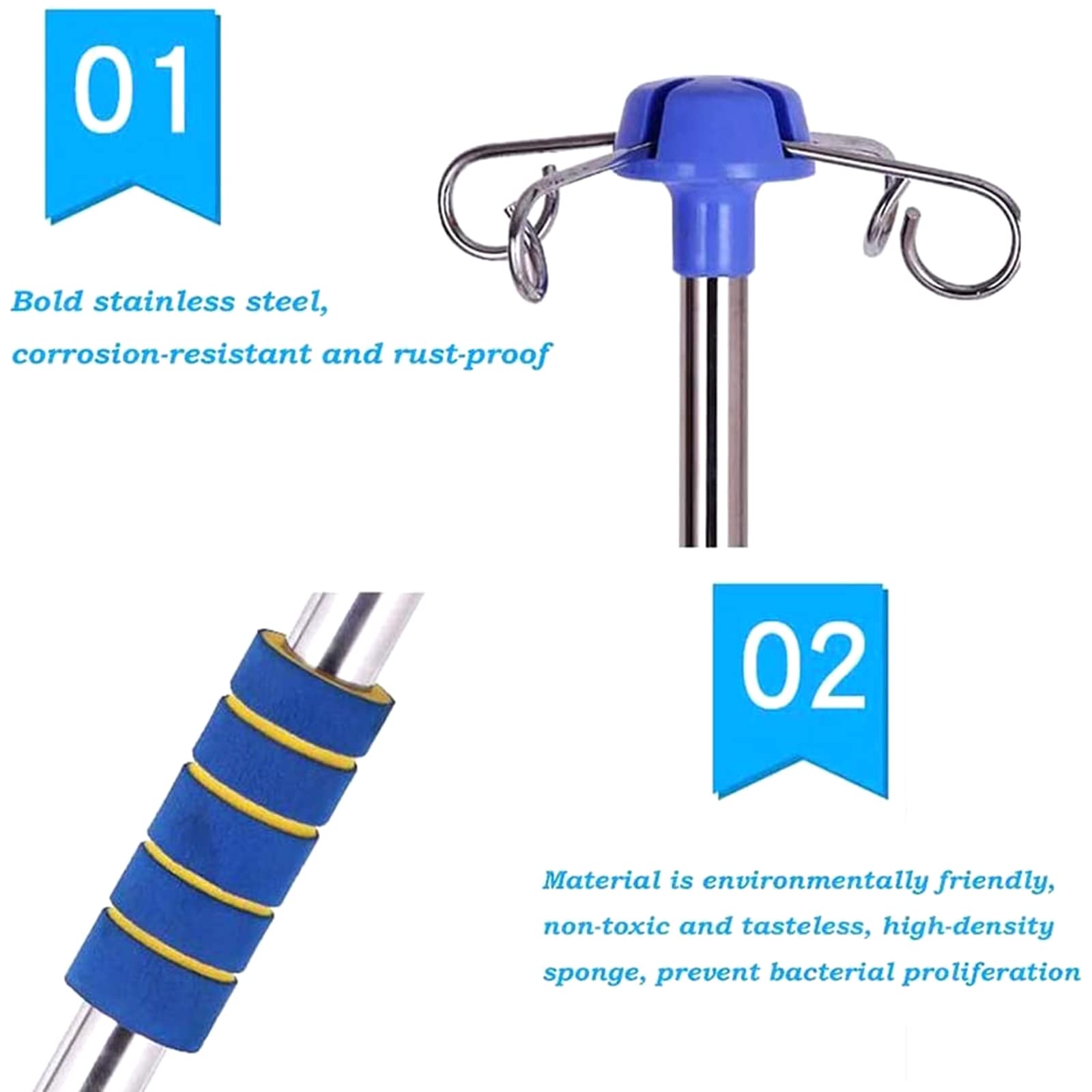 Adjustable Stainless Steel IV Pole Stand with Wheels - Portable Rolling Medical Infusion Drip Stand for Hospitals, Clinics & Home Healthcare Use