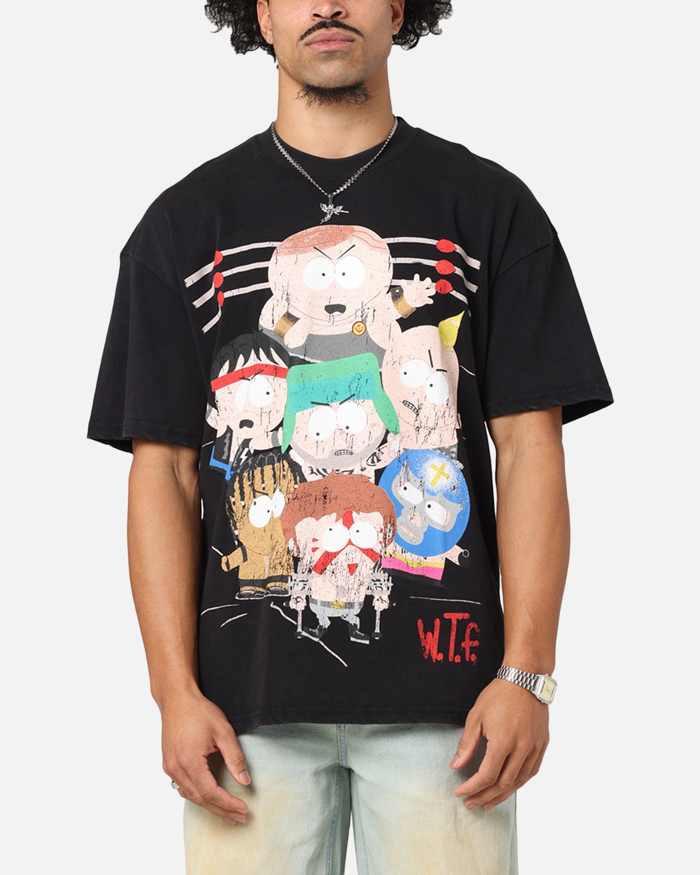 Vintage South Park WTF Black Acid Wash T-Shirt - 73 Studio Retro Graphic Tee for Casual Wear & Pop Culture Fans