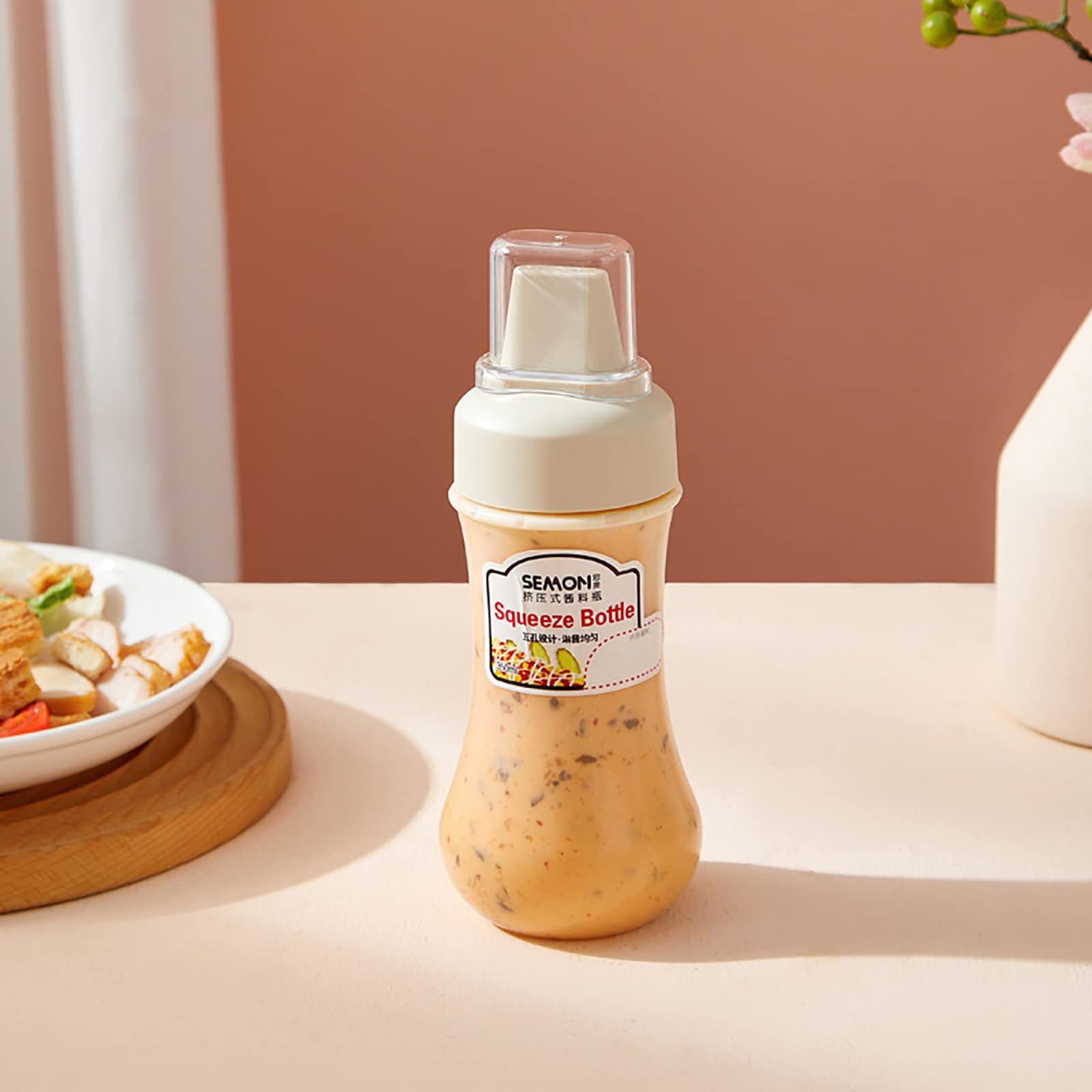 TZNBGO 5-Hole Seasoning Bottle with Scale & Cover - Perfect for Ketchup, Olive Oil, Mustard, Maple Syrup - Ideal for Kitchen, Home, and Outdoor BBQ Use