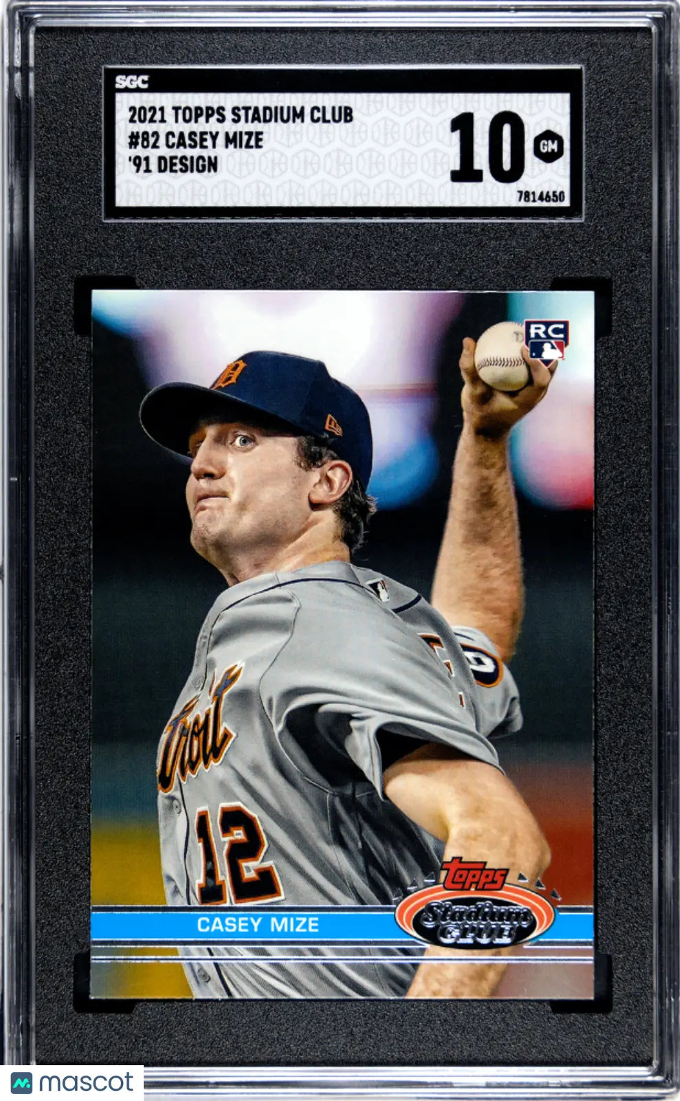 2021 Topps Stadium Club Baseball Casey Mize Rookie Card RC '91 Design SGC 10 Gem Mint - Perfect for Baseball Card Collectors and Detroit Tigers Fans Display