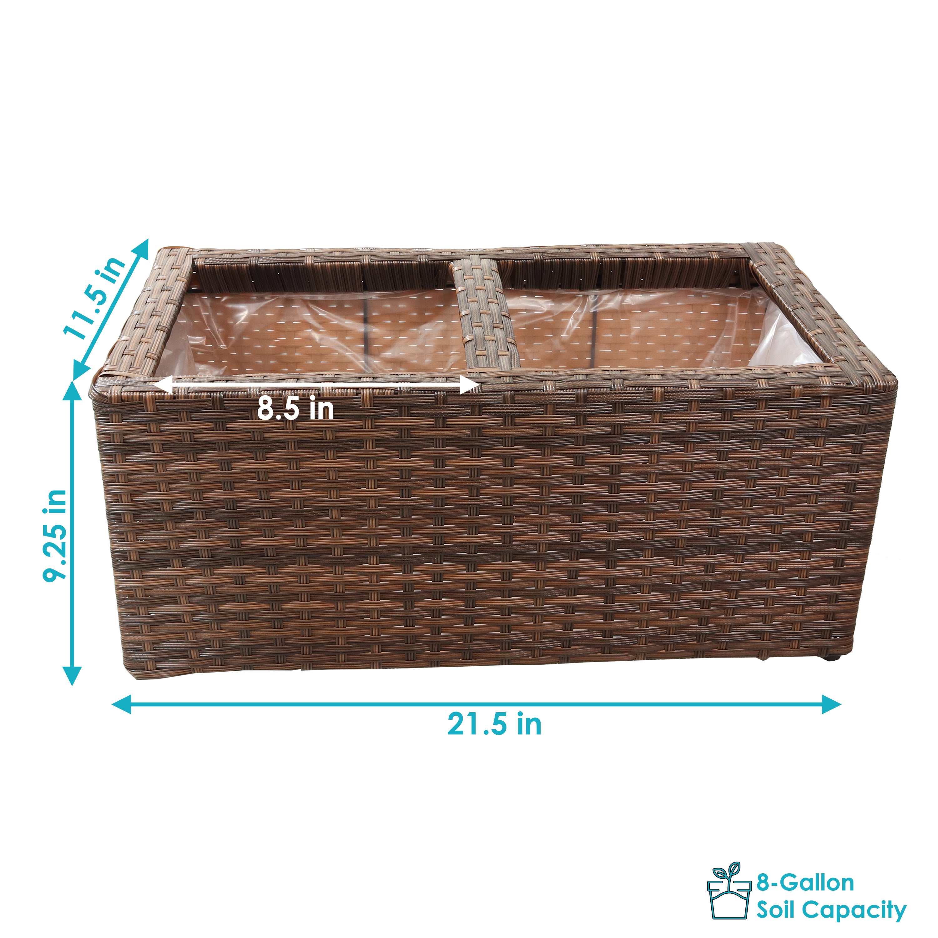 Sunnydaze 2-Piece Set of Modern Rectangle Indoor Planters - Durable Polyrattan Material for Home, Office & Garden Decor - Perfect for Living Room, Patio or Balcony Plants