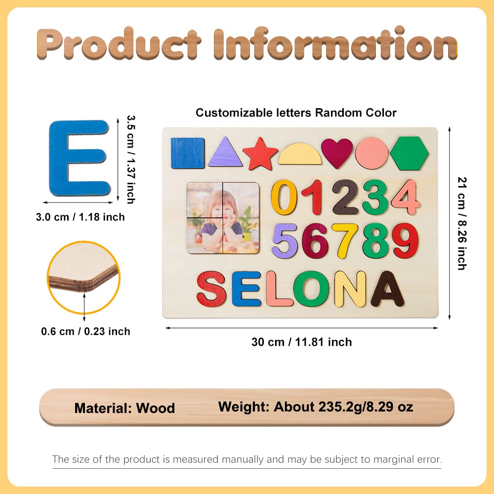 Custom Photo Name Puzzle - Personalized Wooden Alphabet & Number Puzzle for Toddlers - Montessori Learning Toy - Unique Birthday & Christmas Gift for Kids - Perfect for Home Decor & Preschool Education