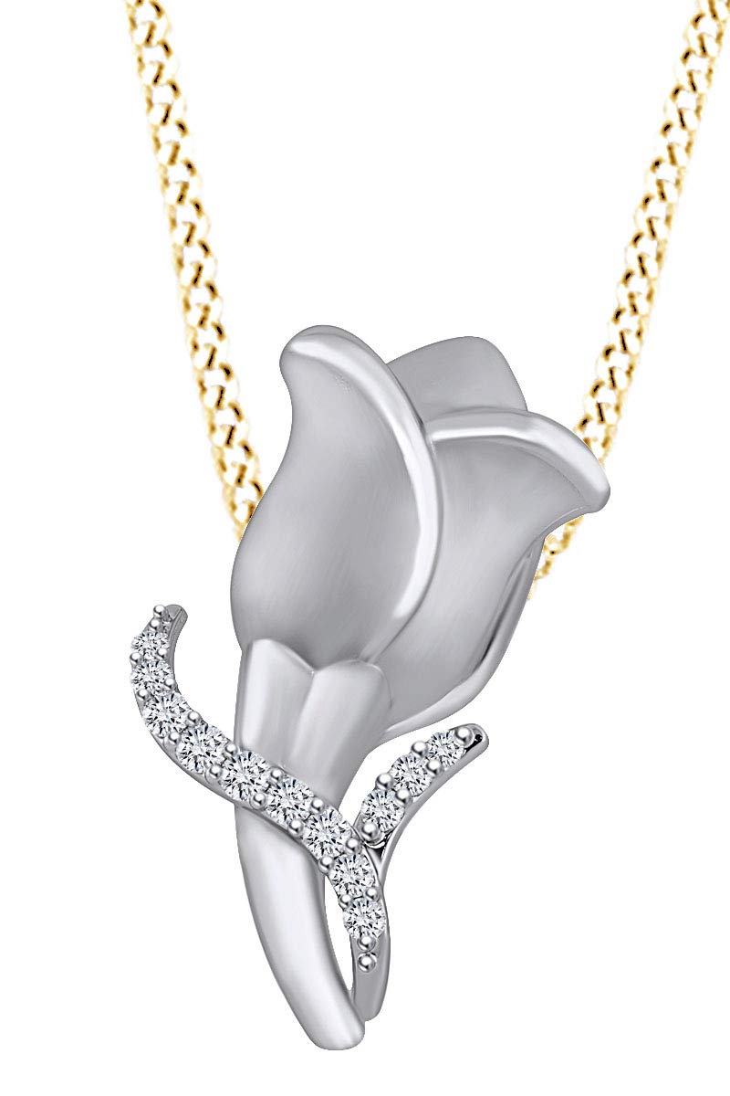 Round White Natural Diamond Accent Tulip Pendant Necklace - Elegant 14K Gold Floral Jewelry for Women, Perfect for Weddings, Anniversaries & Special Occasions