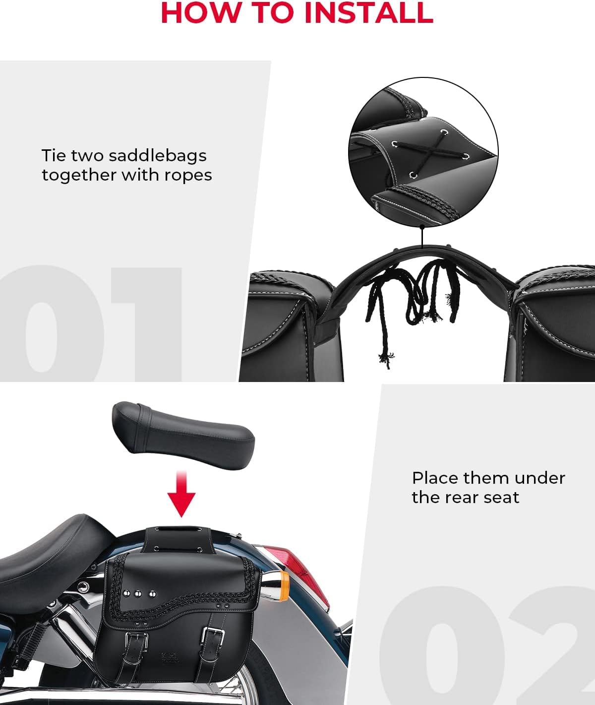 KEMIMOTO Upgraded 30L Motorcycle Saddlebags - Anti-Scalding PU Leather Luggage Side Bags for Harley Sportster, Softail, Dyna & Honda Shadow, V-Star | Waterproof Storage for Road Trips & Daily Commuting