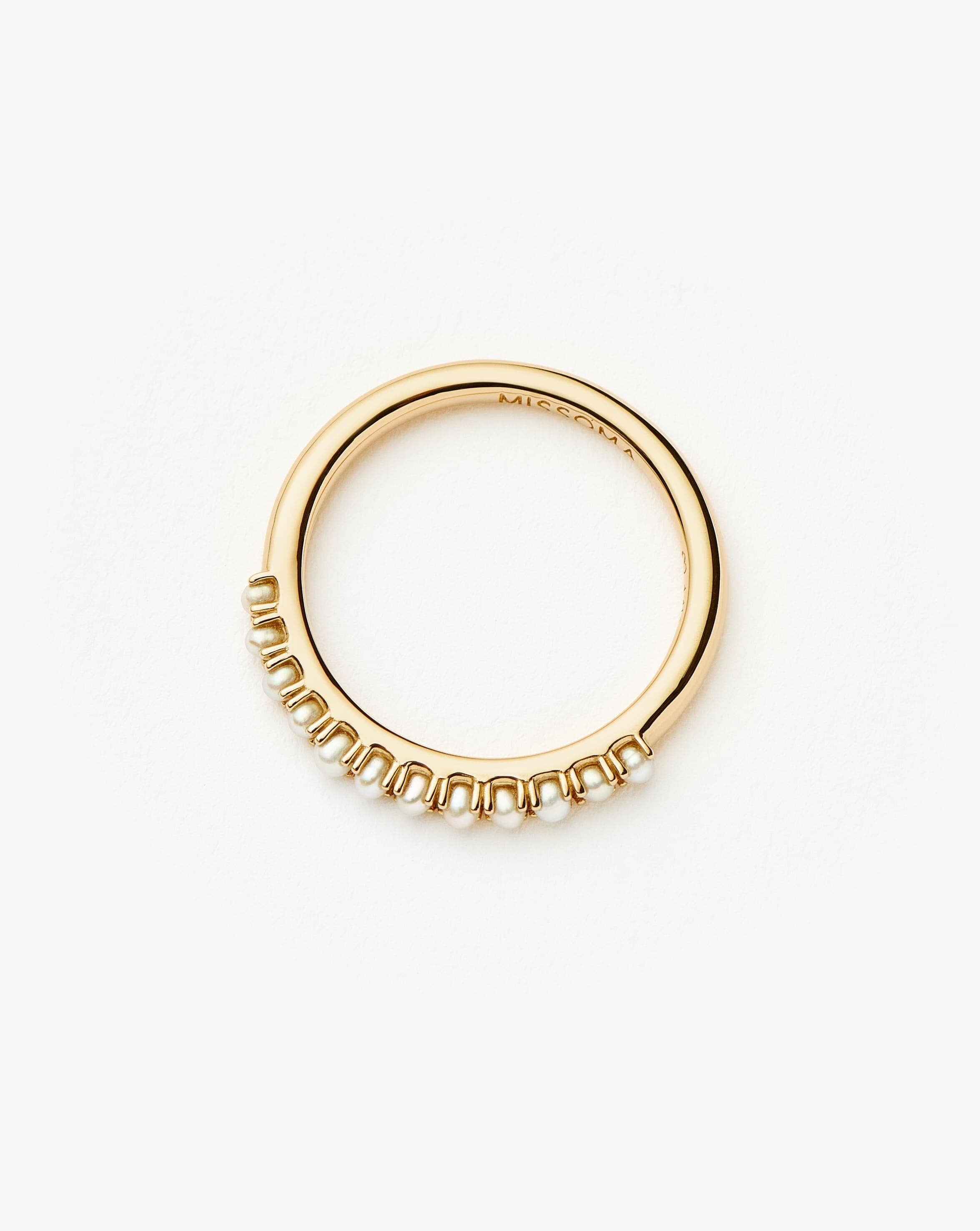 14K Solid Gold Half Eternity Pearl Ring - Elegant Stackable Pearl Jewelry for Women | Perfect for Weddings, Anniversaries & Everyday Wear