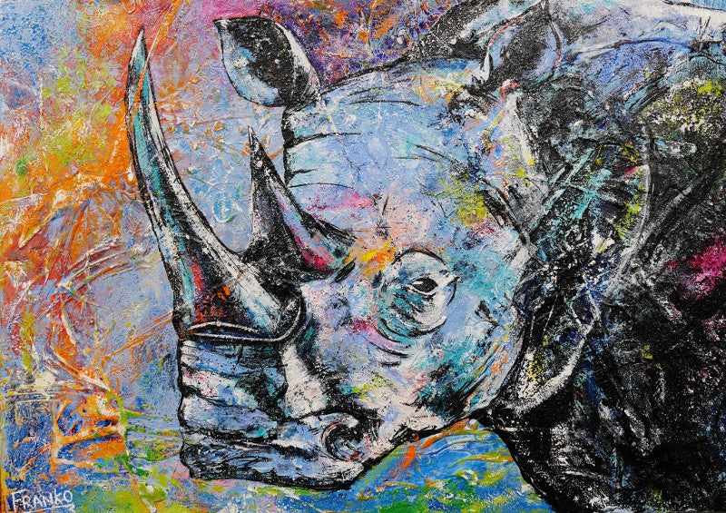 Abstract Realism Rhino Wall Art - Handmade Canvas Painting for Home & Office Decor - Perfect for Living Room, Bedroom, or Gift