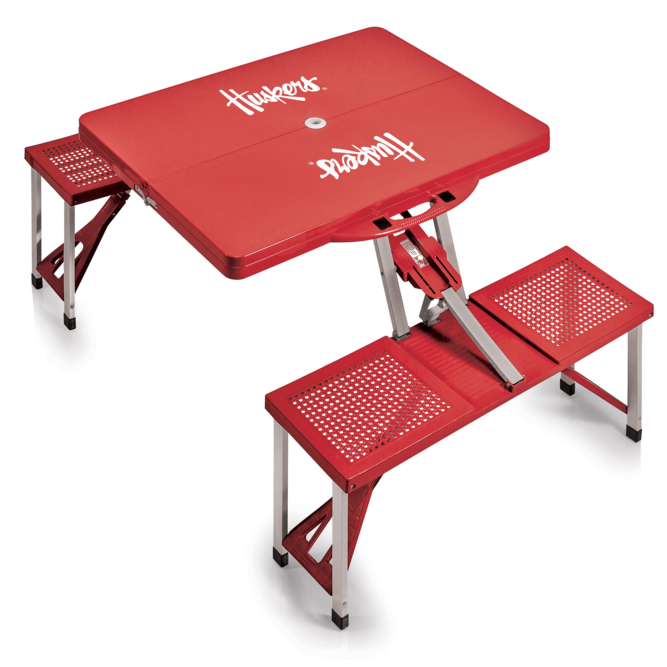 PICNIC TIME NCAA Nebraska Cornhuskers Portable Folding Picnic Table - Compact Camping Table with Umbrella Hole for Outdoor, Tailgating & Beach (Red) - Perfect for Backyards, BBQs & Game Day Parties