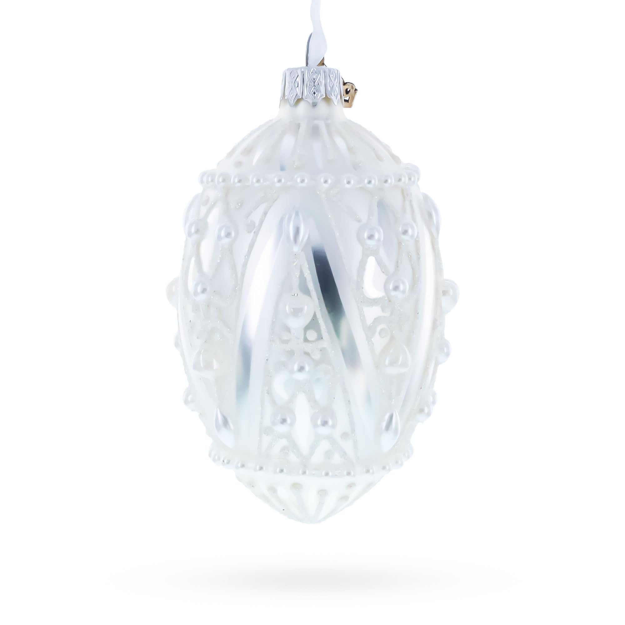 4 Inch White Glass Pearlized Drops Christmas Ornament - Elegant Holiday Tree Decor for Xmas, Winter, Wedding & Home Decoration
