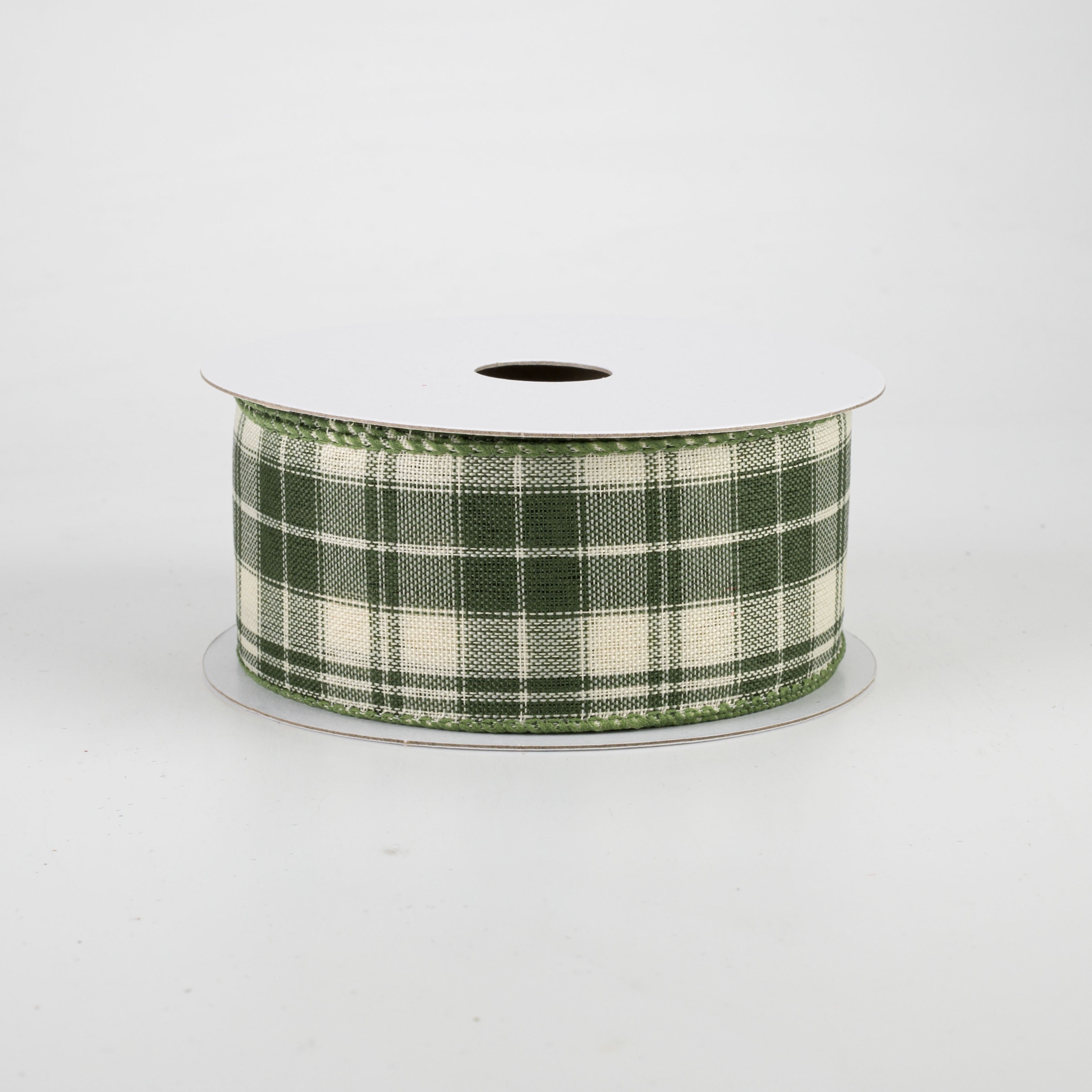 1.5 Inch Wide Homespun Plaid Ribbon - Moss Green & Cream Checkered Pattern - 10 Yards Bulk Roll for Gift Wrapping, DIY Crafts, Scrapbooking and Home Decor