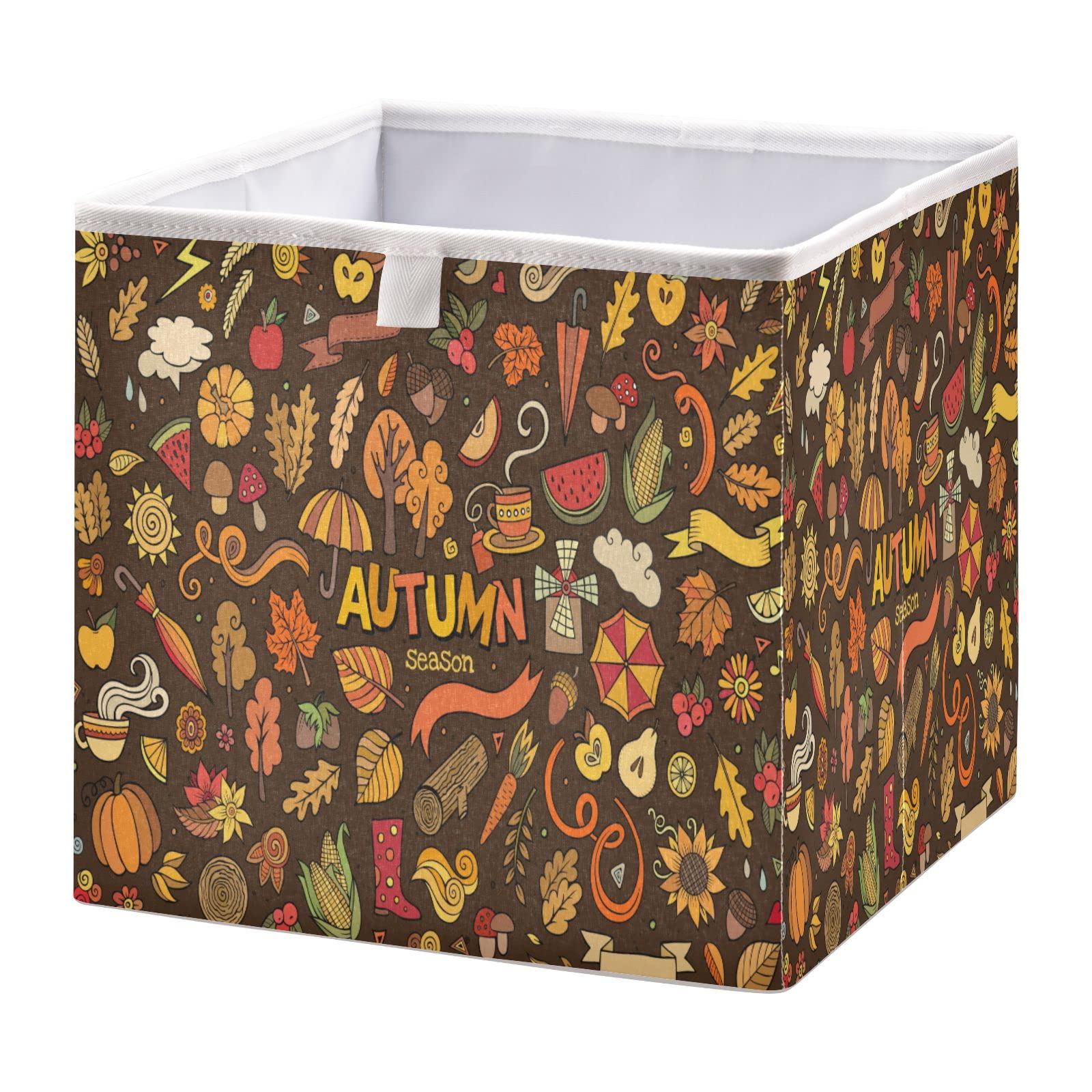Autumn-Themed Collapsible Storage Bins Set - 11x11x11 Inch Foldable Closet Organizers for Home, Bedroom & Office - Cartoon Design Decorative Storage Boxes for Seasonal Decor & Organization