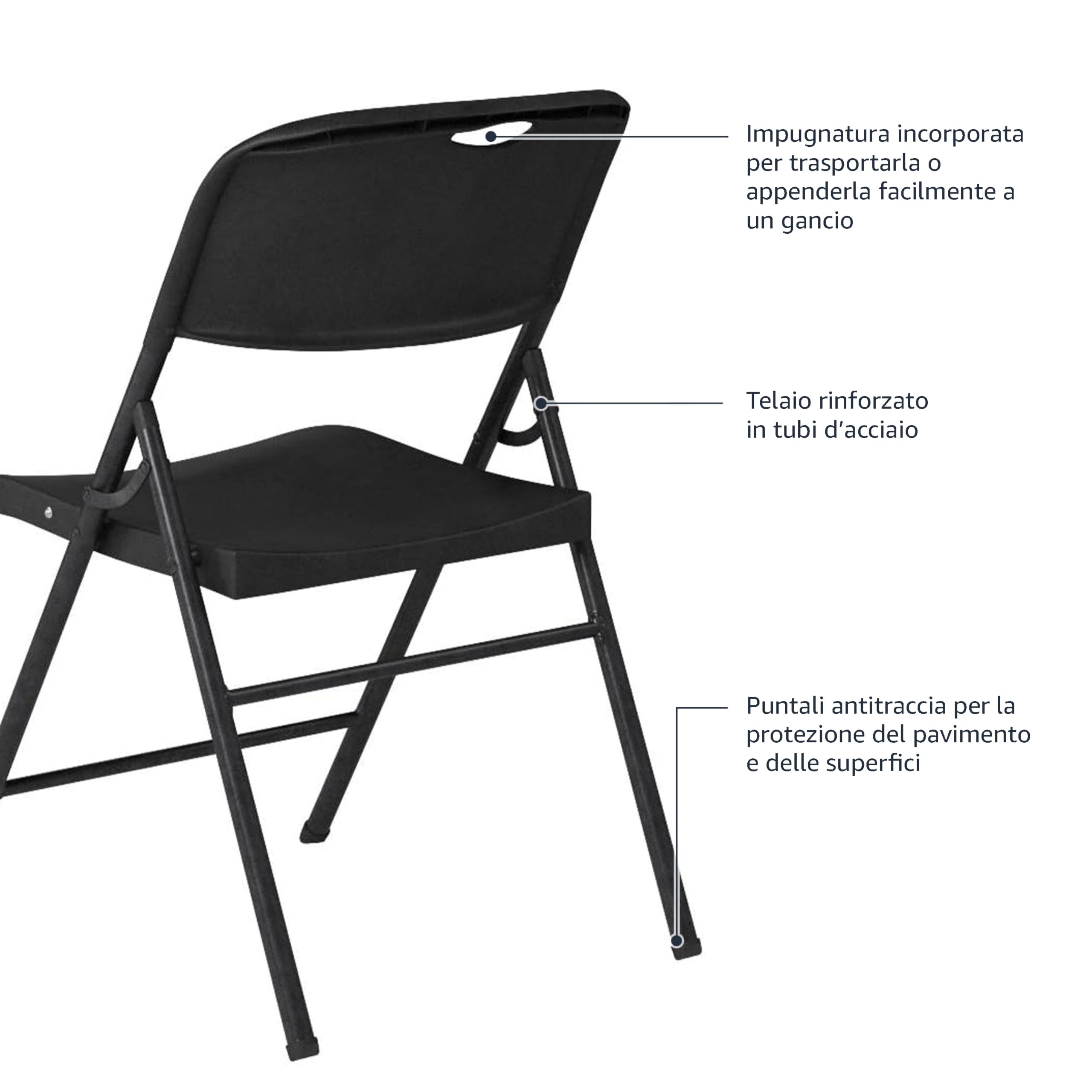 Amazon Basics Heavy-Duty Folding Plastic Chair - 350 lb Weight Capacity, Portable & Lightweight, Set of 2 Black Chairs for Outdoor, Camping, Picnics, and Events