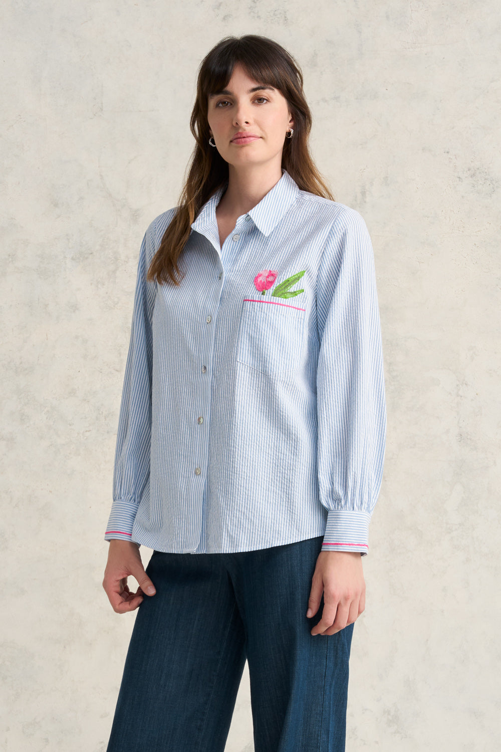 Breathable Cotton Seersucker Shirt with Jean Collar - Perfect for Summer Outfits & Casual Wear