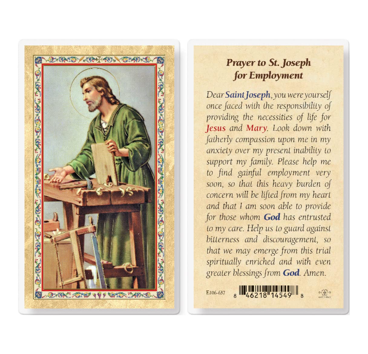 St. Joseph Employment Prayer Card - Gold-Stamped Laminated Catholic Holy Card with Prayer on Back (Pack of 25) - Perfect for Job Seekers, Religious Gifts & Devotional Use