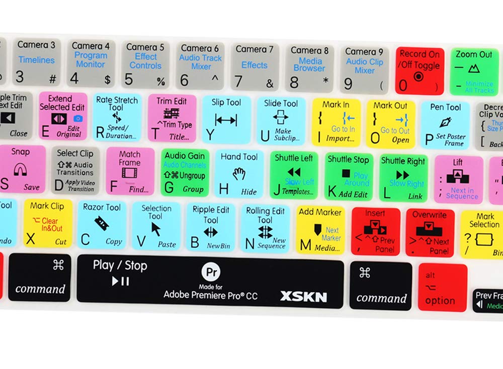 XSKN Premiere Pro CC English Silicone Shortcuts Keyboard Cover for MacBook Pro 16