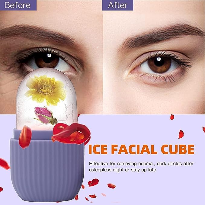LABACHA Ice Roller for Face Massage - Cooling Facial Roller for Women & Men - Skincare Ice Cube Roller for Glowing Skin & Puffiness Relief (Purple) | Perfect for Morning Routine, Post-Workout Recovery & Spa Day at Home