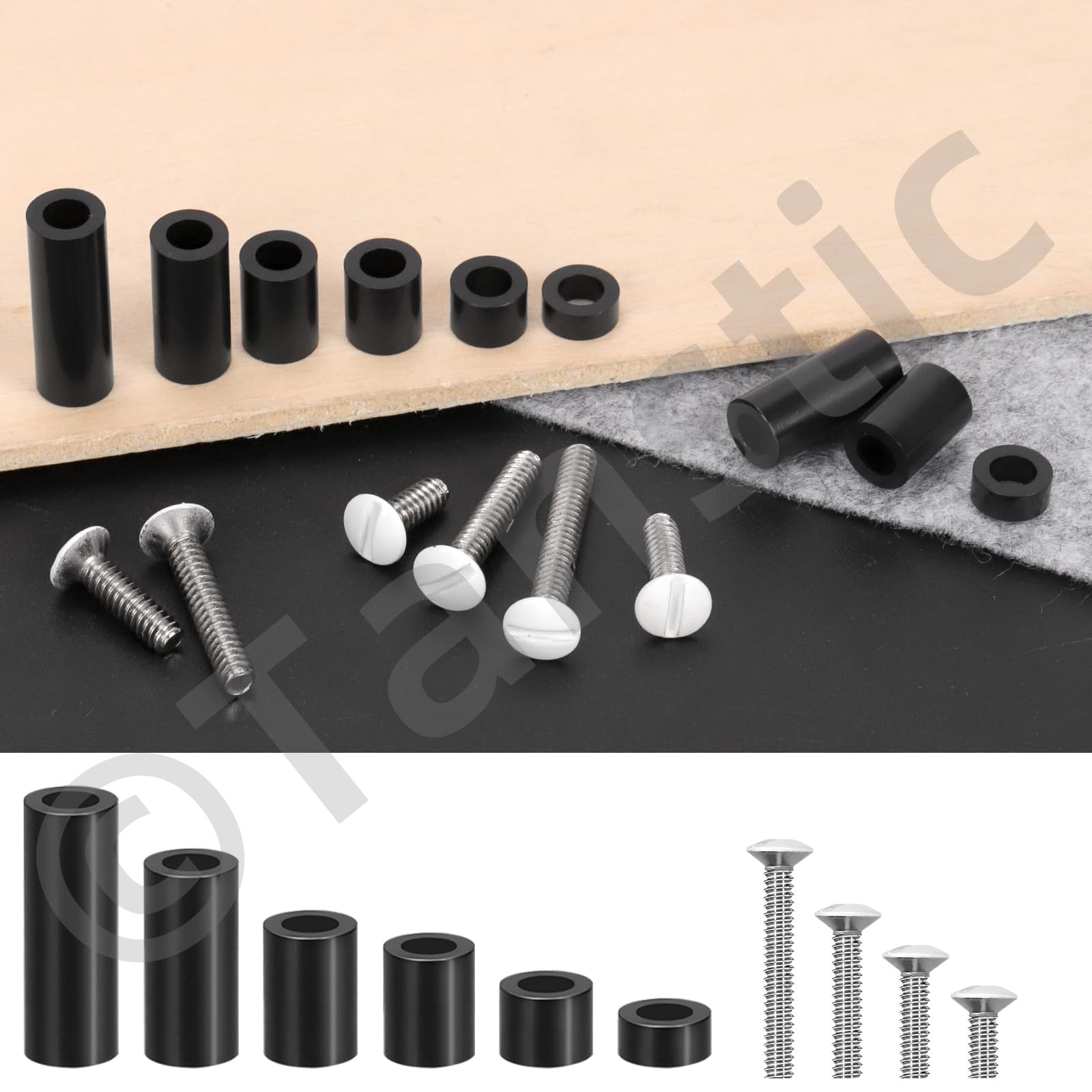 Tanstic 245Pcs Wall Plate Screws & Electrical Outlet Screws Spacers Kit - White Outlet Cover Screws with Black Nylon Round Spacers for Home Electrical Repair and DIY Projects