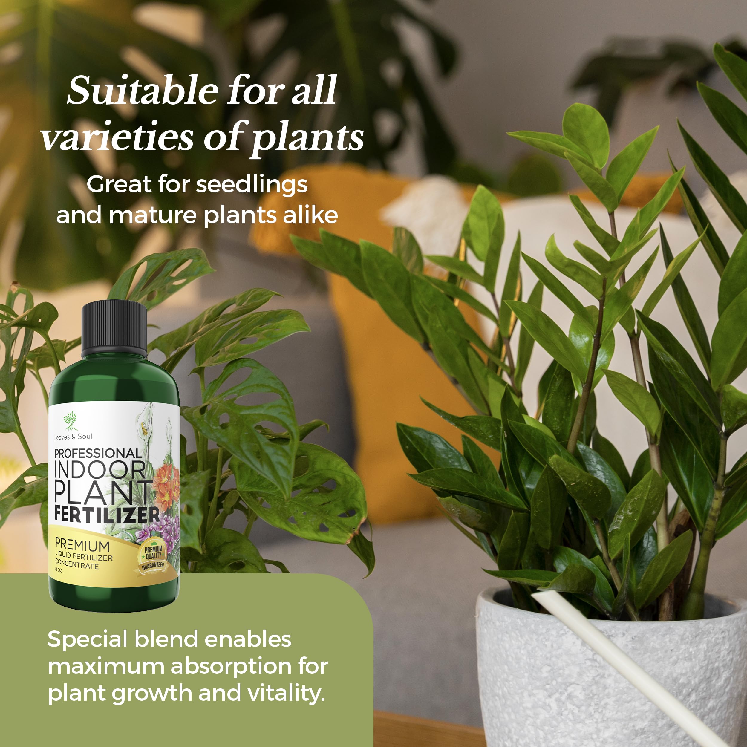 Premium Liquid Indoor Plant Food - 3-1-2 Concentrated Fertilizer for Houseplants & Flowers | All-Purpose Nutrient Blend for Healthy Growth | 8 oz Bottle | Perfect for Home Gardening, Office Plants & Indoor Greenery