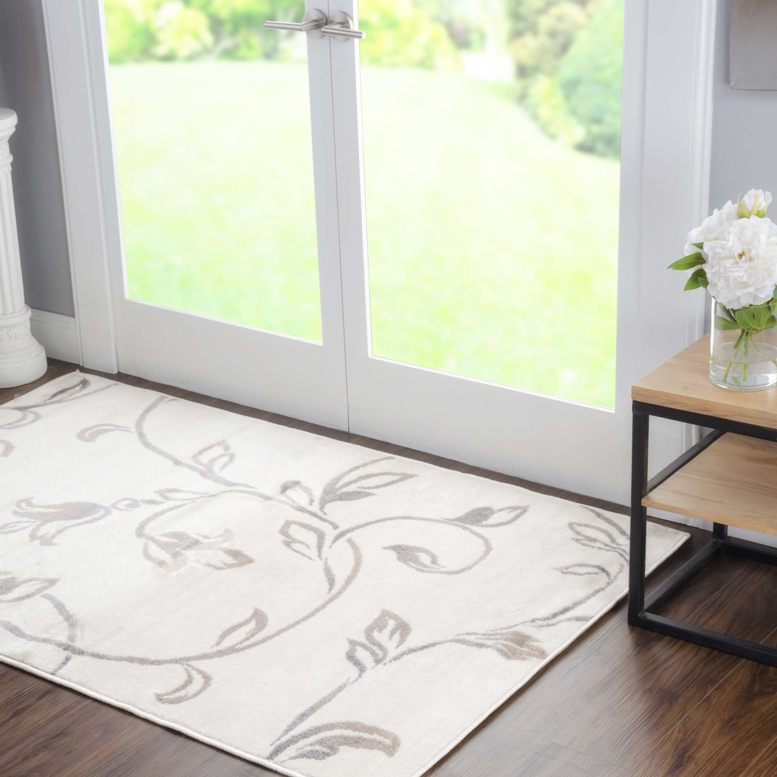 Vines Floral Scrolling Rustic Indoor Area Rug - Soft Non-Slip Boho Chic Floor Mat for Living Room, Bedroom & Nursery Decor