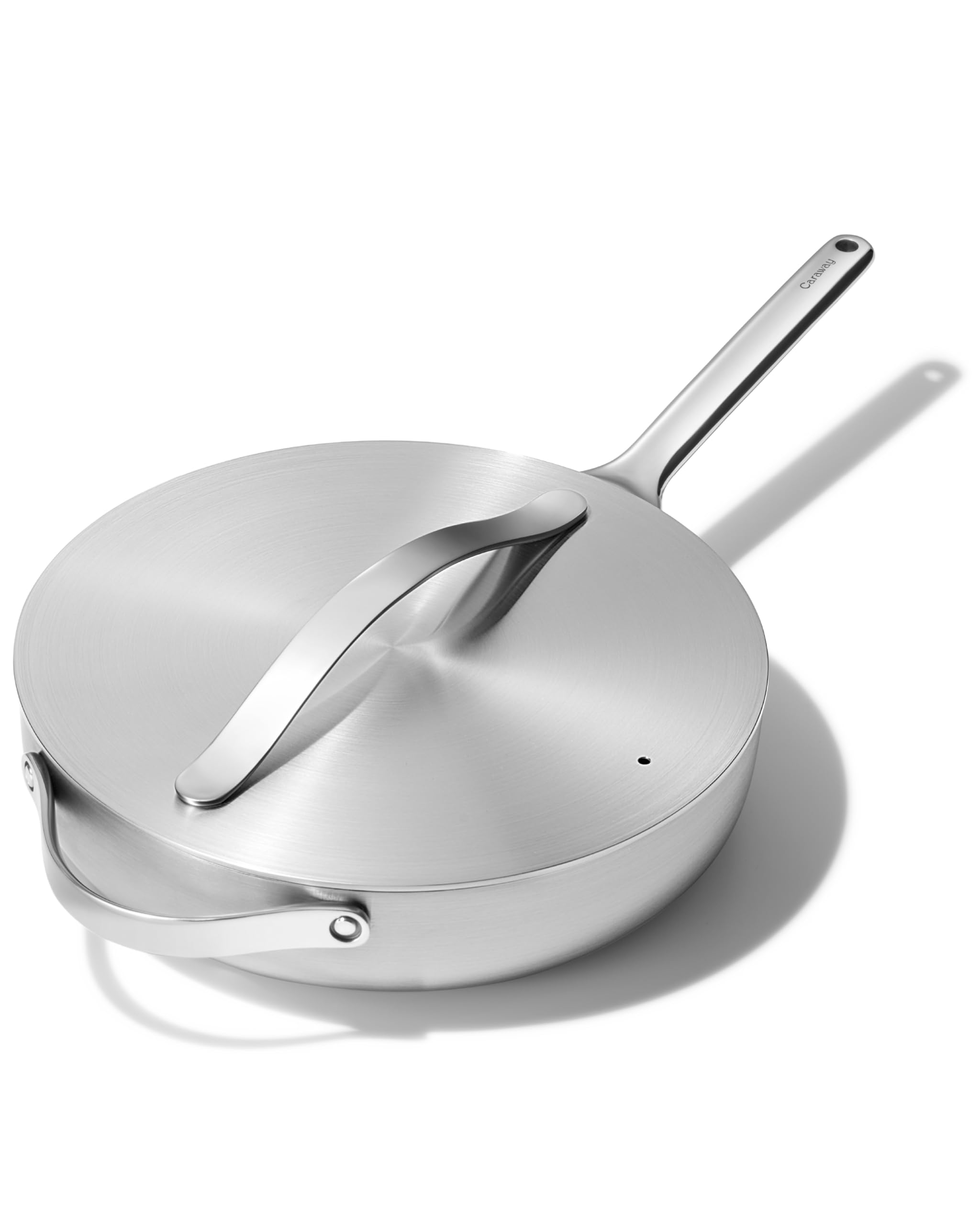 Caraway 4.5 Qt Stainless Steel Sauté Pan - 5-Ply Construction, Oven & Stovetop Safe, Non-Toxic PTFE & PFOA Free Cookware - Perfect for Searing, Braising & Everyday Cooking