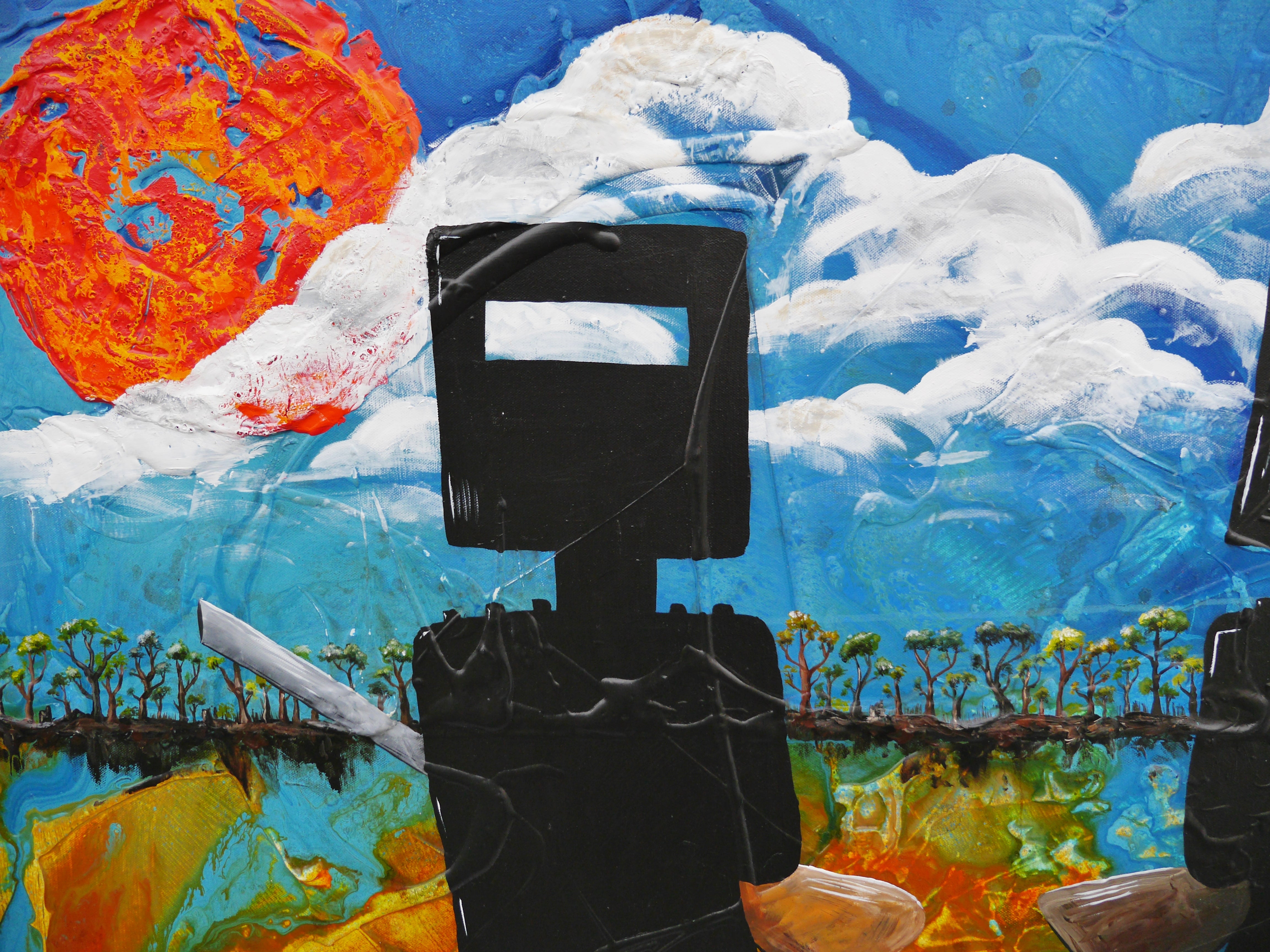 Ned Kelly Abstract Realism Textured Painting 47x47 Inch - Brothers in the Bush Wall Art - Australian Outback Decor for Living Room, Office & Bedroom