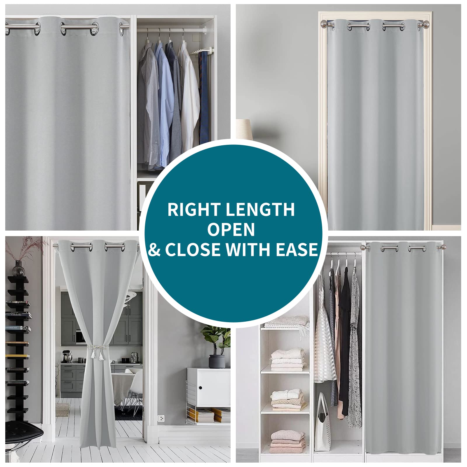 Joydeco 78 Inch Blackout Door Curtain - Closet Door Privacy Panel, Room Divider for Bedroom & Open Closets (Greyish White, 40W x 78L) - Perfect for Light Blocking, Space Separation & Home Decor