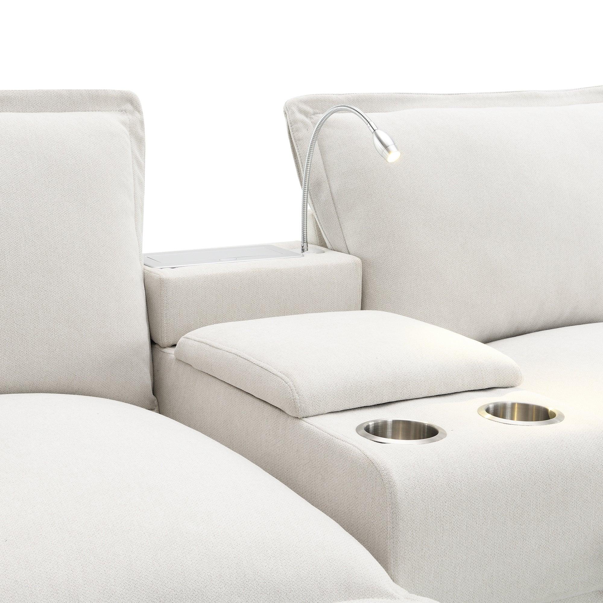 Modern 4-Seat Chenille Modular Sectional Sofa with Console, USB Charging Port, Reading Light & Cup Holders - Cloud Couch for Living Room, Apartment (2 Colors) | Perfect for Family Gatherings, Movie Nights & Small Space Living