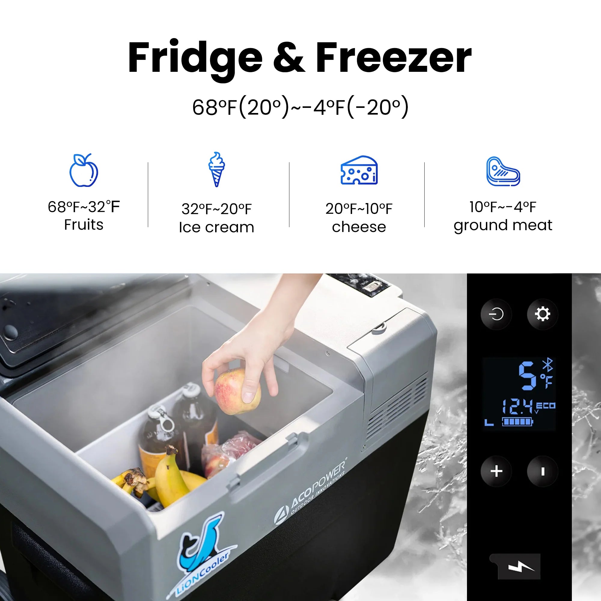 ACOPOWER LiONCooler Pro Portable Solar Fridge Freezer - 12V/24V Car & Off-Grid Refrigerator for Camping, RV, Road Trips & Outdoor Adventures