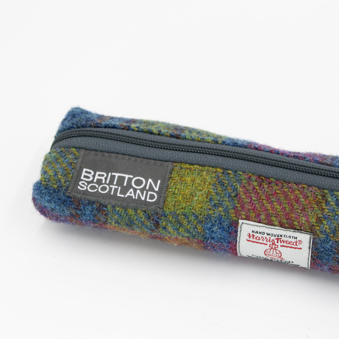 Handmade Harris Tweed Slim Pencil Case - Britton Scotland Premium School & Office Stationery Organizer for Students, Professionals & Artists
