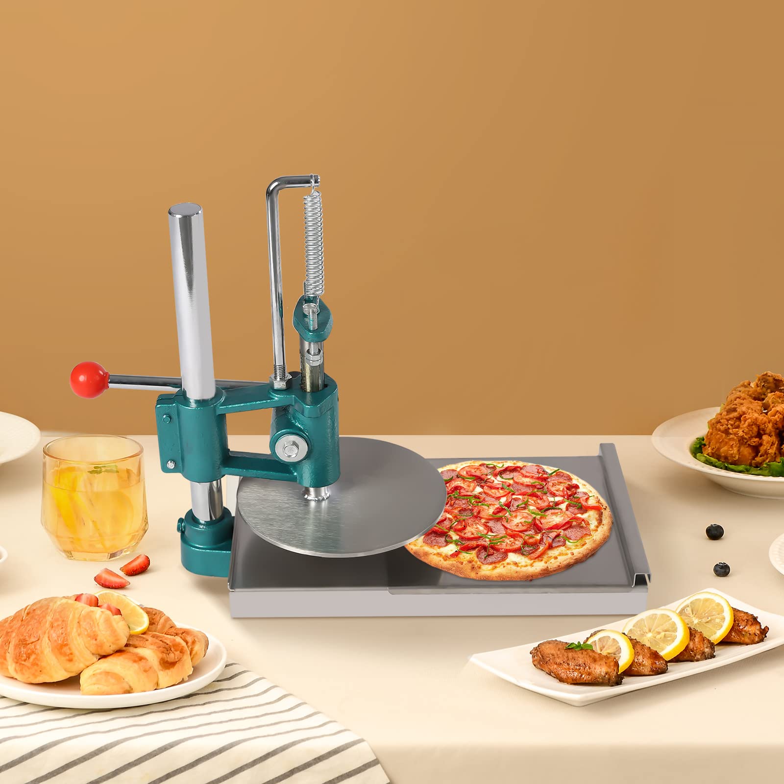 7.9 Inch Commercial Pizza Dough Press Machine - Adjustable Height Chapati & Pizza Crust Maker with 0.2