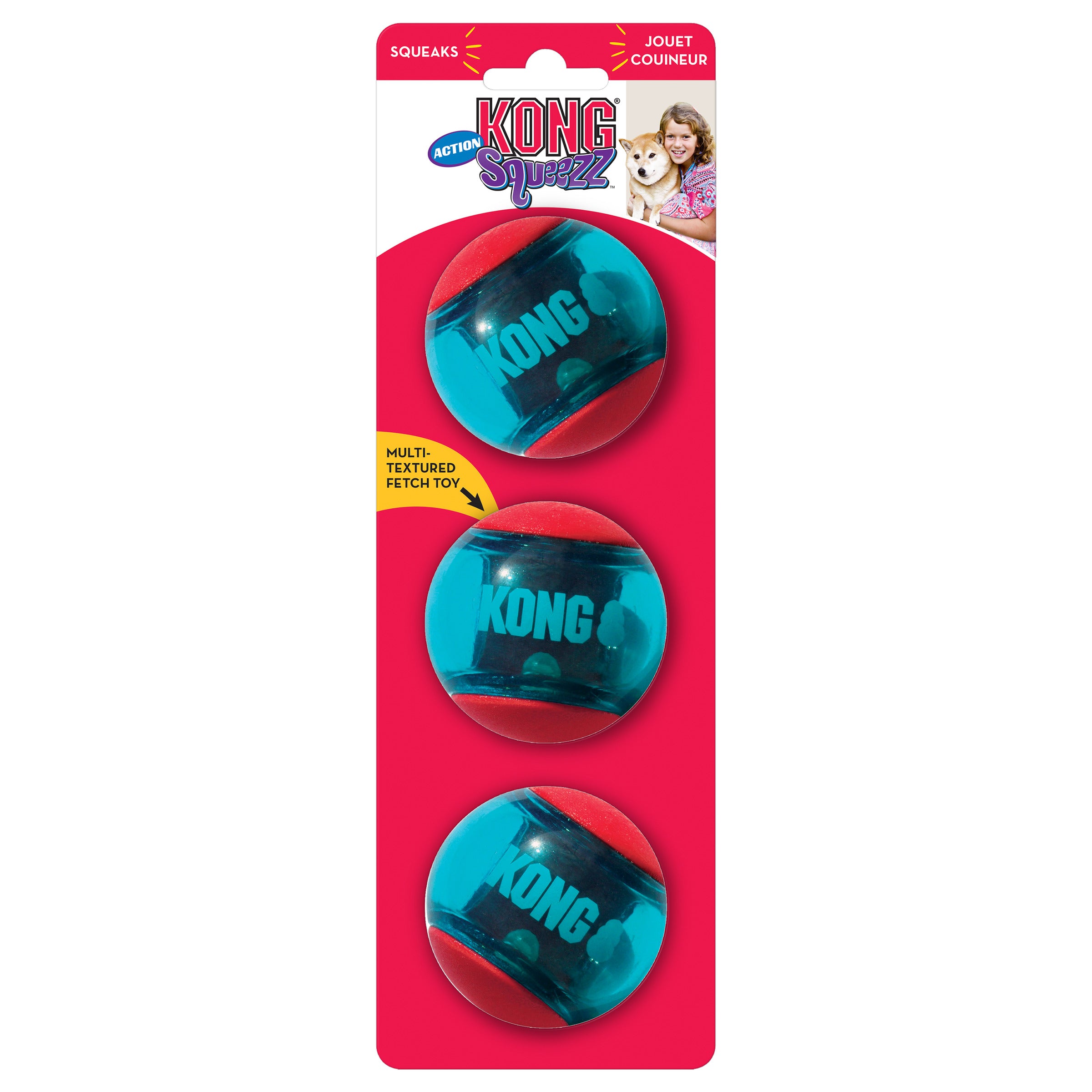KONG Squeezz Action Ball - Durable Dog Toy with Squeaker for Interactive Play - Perfect for Fetch, Chewing, and Training (Medium/Large Breeds)