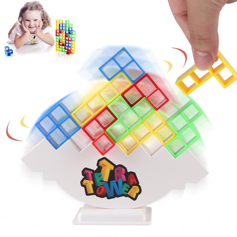 LANLV 48 Pcs Tetra Tower Stacking Blocks - Fun Balance Game for Kids & Adults, Building Blocks Toy for Family Game Night, Team Building Activities & Stress Relief