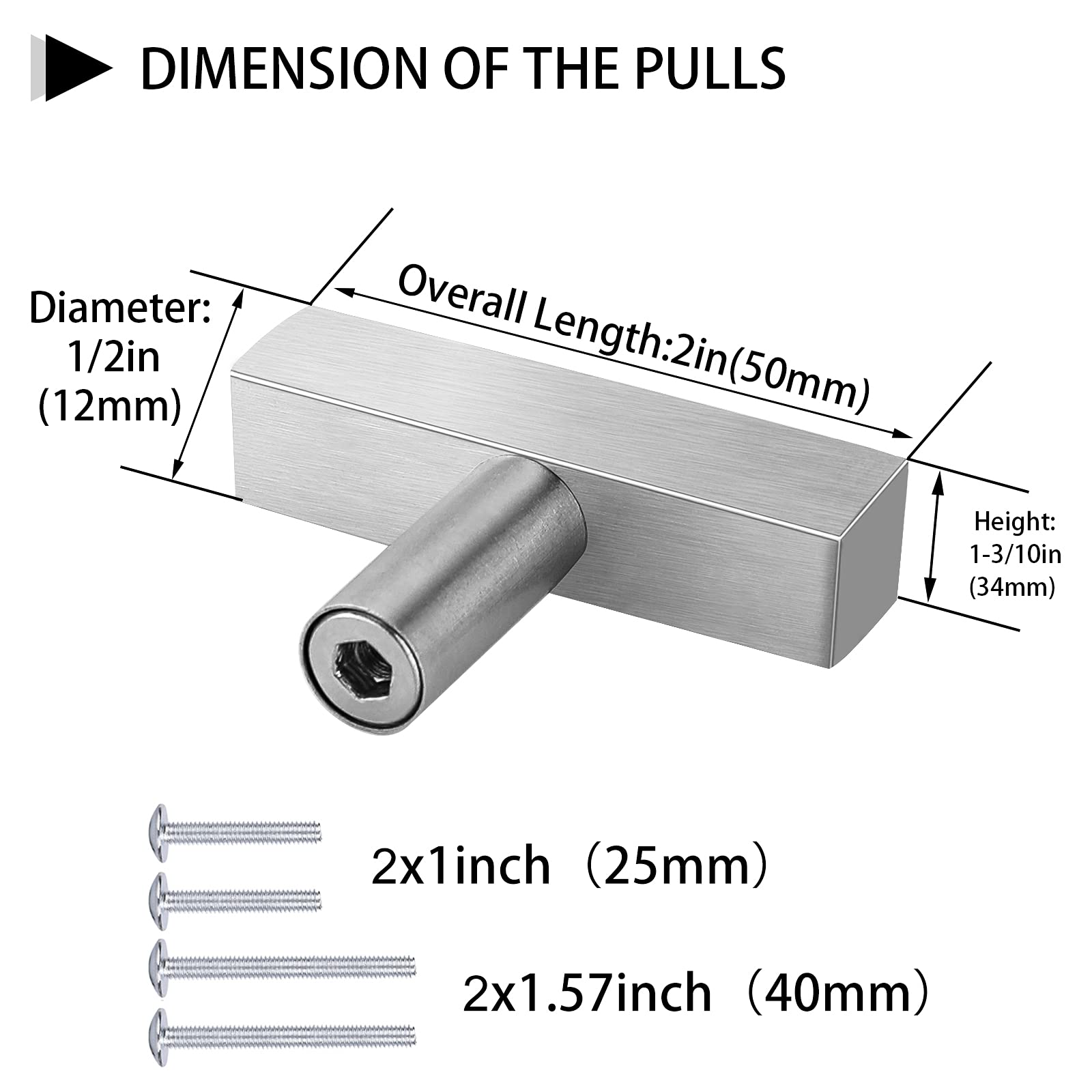 Brushed Nickel Cabinet Knobs & Drawer Pulls - 10 Pack Modern T Bar Handles for Kitchen Cabinets, Dressers & Furniture - Durable Stainless Steel Hardware for Home Renovation & DIY Projects