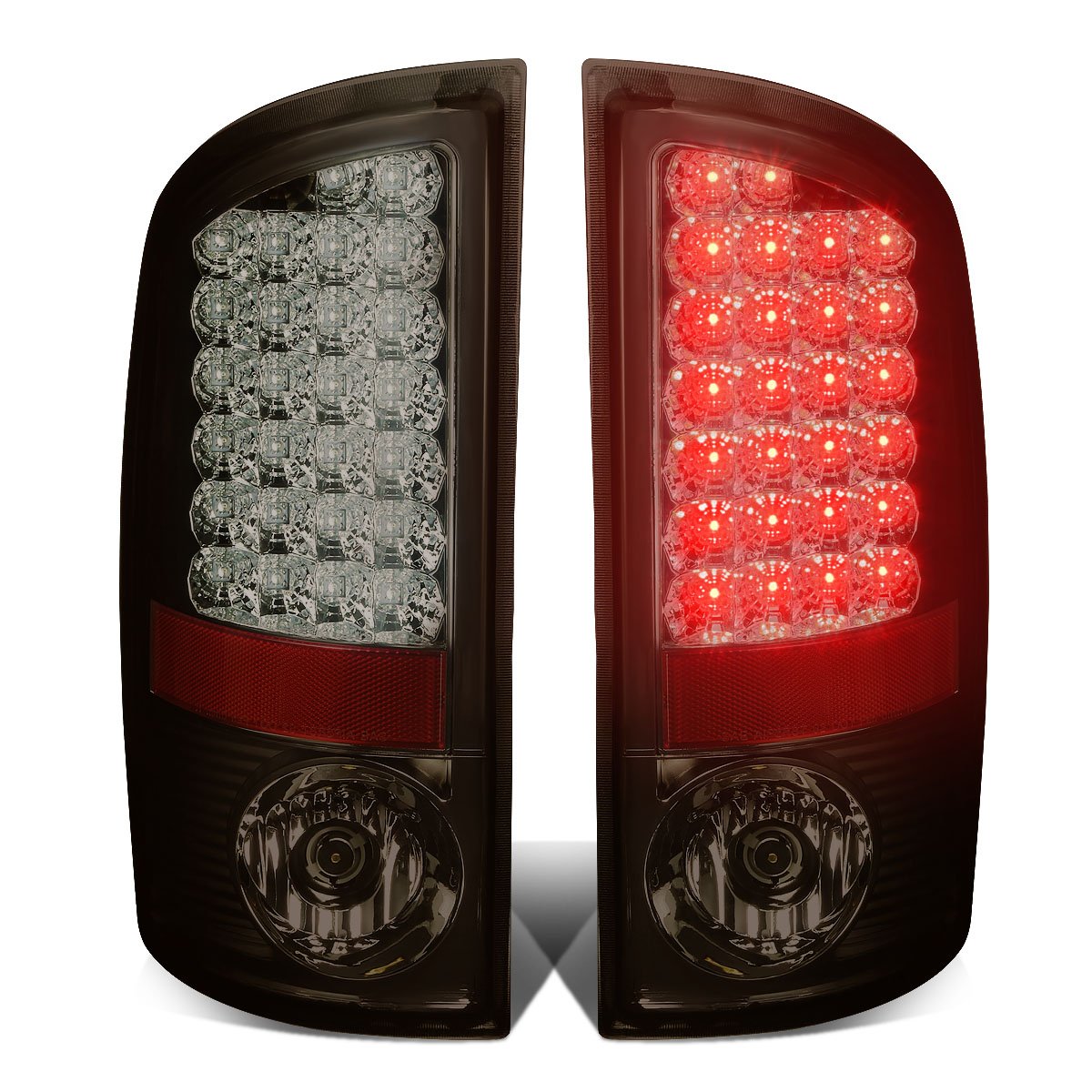 DNA Motoring TL-DRAM05-LED-CH-SM Smoke Lens LED Tail Lights Pair for 2003-2006 Dodge Ram 1500/2500/3500 - Driver & Passenger Side - Enhances Visibility & Style for Night Driving & Off-Road Adventures