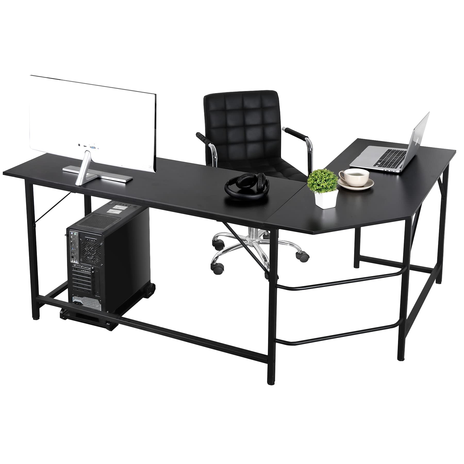L-Shaped Gaming Desk with CPU Stand - Home Office Workstation for Gamers & Professionals