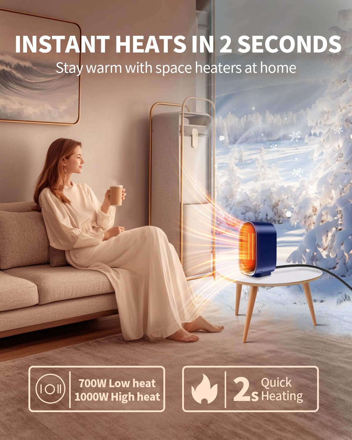 Portable Electric Space Heater for Indoor Use - Small Ceramic Heater with Overheat & Tip-Over Protection for Office, Home, Garage & Patio | Perfect for Winter Warmth & Energy Saving