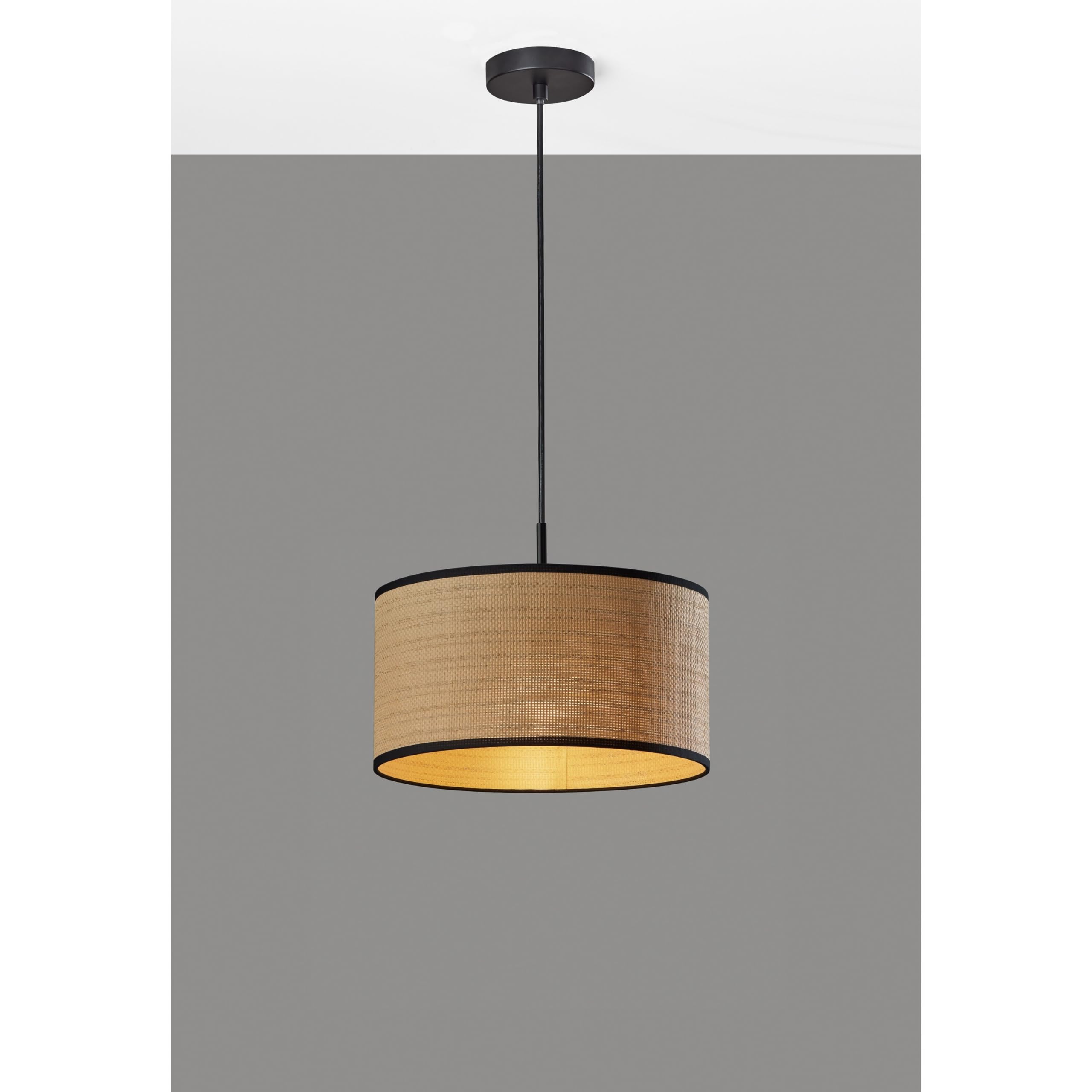 Adesso 4001-02 White Harvest Drum Pendant Light - Farmhouse Style Ceiling Fixture for Kitchen, Dining Room & Bedroom Lighting