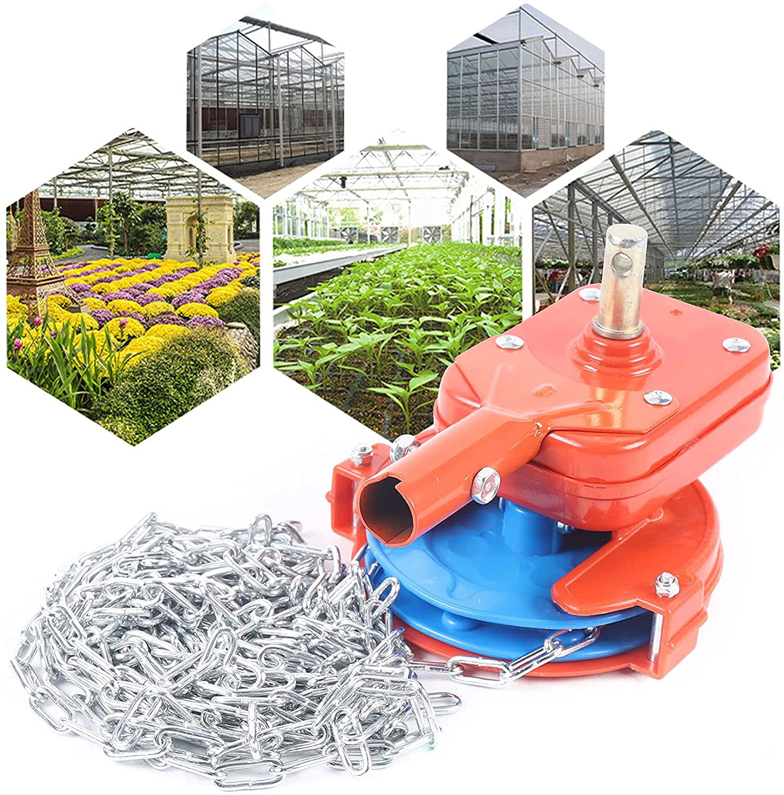 Manual Winch Greenhouse Roller - Sidewall & Roof Film Coiling Device for Ventilation | 4m/6m/8m Chain Length | Perfect for Greenhouse Temperature Control & Airflow Management