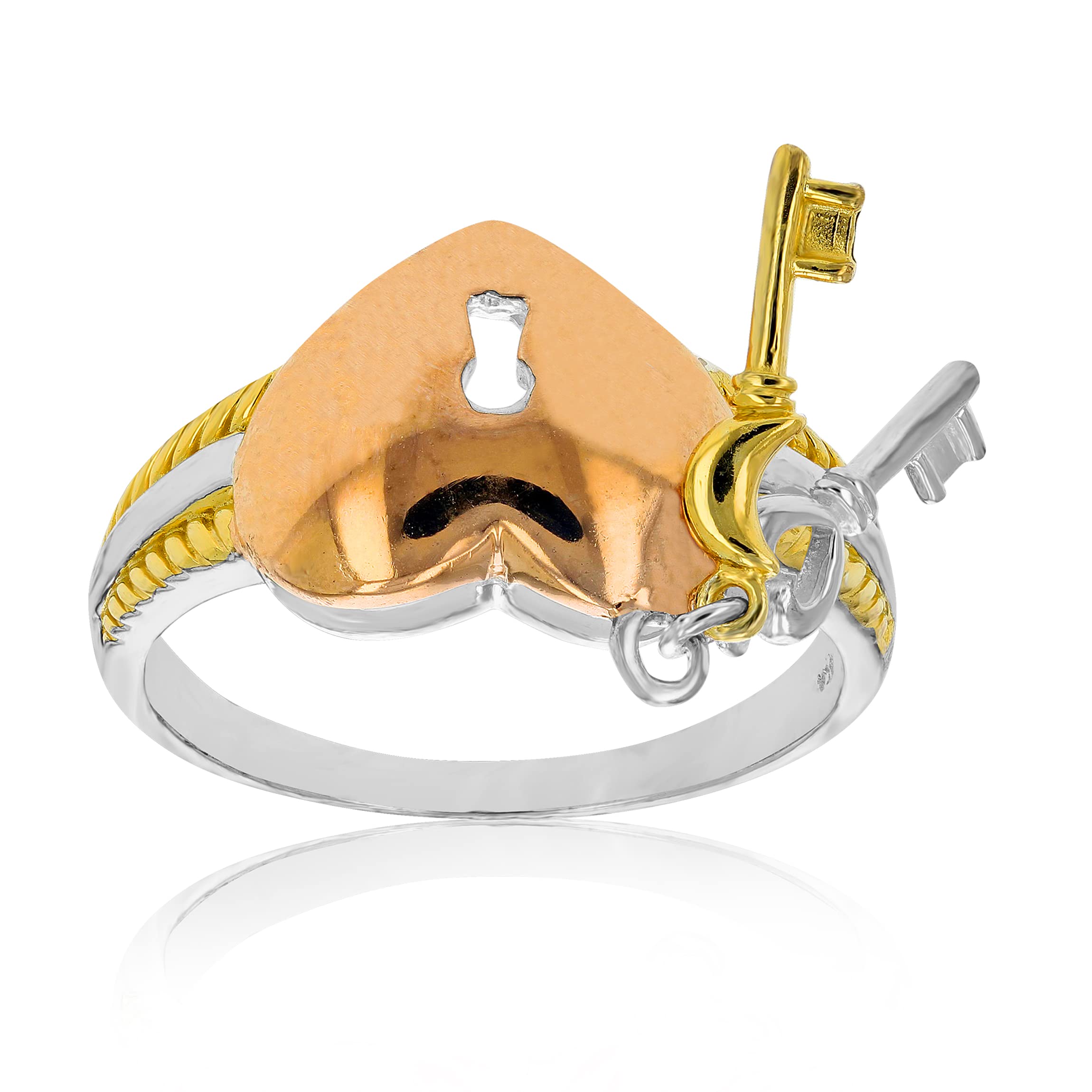 14K Yellow Gold Plated Sterling Silver Heart Pendant with Lock & Key Charm - Perfect for Valentine's Day Gifts, Anniversary Presents & Romantic Jewelry