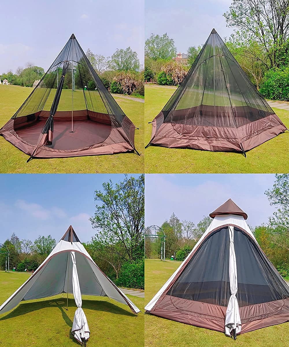 12'x10'x8' Large Family Camping Tent - 3-4 Person Waterproof Lightweight Double Layer Teepee Pyramid Tent for Outdoor Adventures, Backpacking & Glamping