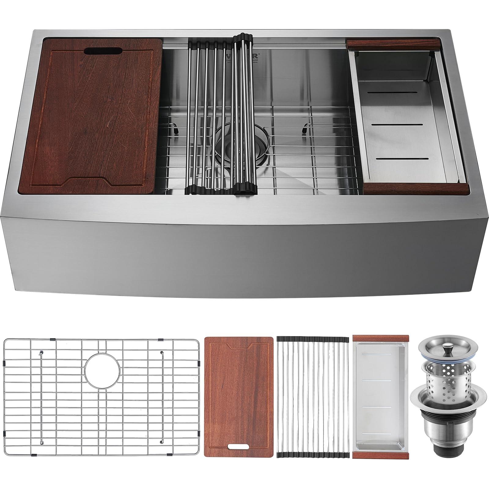 VEVOR 30 Inch Farmhouse Kitchen Sink - 304 Stainless Steel Top Mount Single Bowl with Drainboard & Accessories - Perfect for Workstation, Prep Kitchen, Bar, and Dishwashing - Durable Drop-In Sink for Modern & Rustic Home Decor