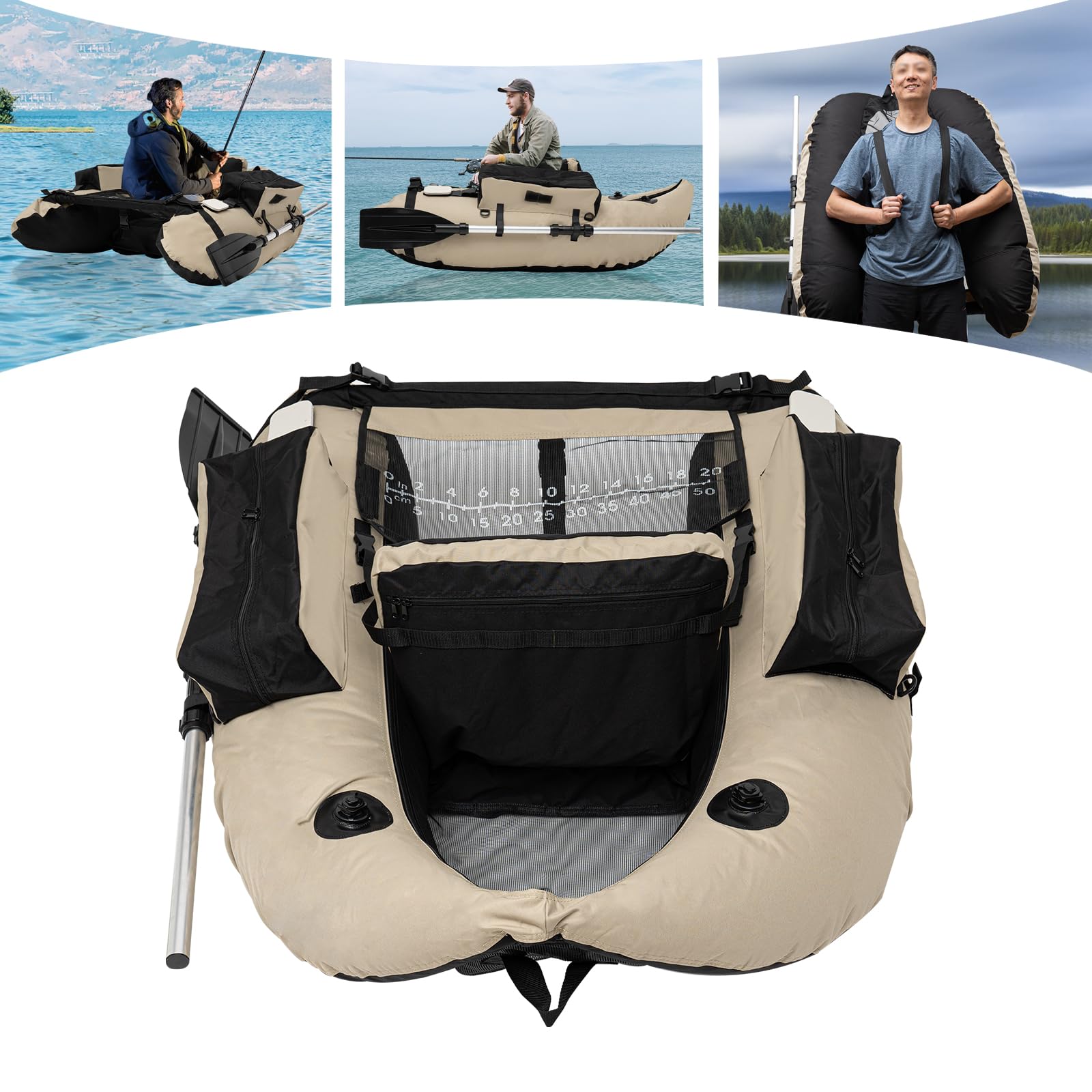 **Inflatable Fishing Float Tube for Adults - Adjustable Backrest, Storage Pockets & Fish Ruler - 286Lbs Capacity - Includes Pump - Perfect for River, Lake, Bass & Fly Fishing**    *(Use Case: Ideal for anglers seeking comfort and convenience while fishing in rivers, lakes, or ponds—great for bass, trout, and fly fishing adventures.)*