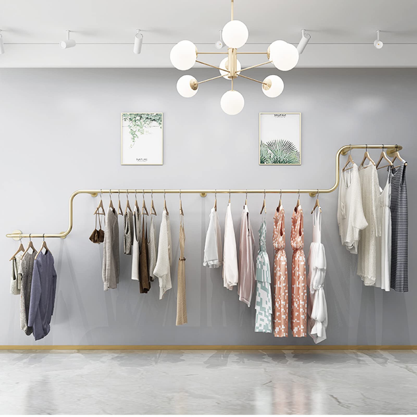 Modern Floating Clothing Rack - Gold Metal Wall Mounted Garment Display Rack - Heavy Duty Hanging Rod for Closet Storage & Retail Use - Perfect for Bedroom, Boutique or Store Organization