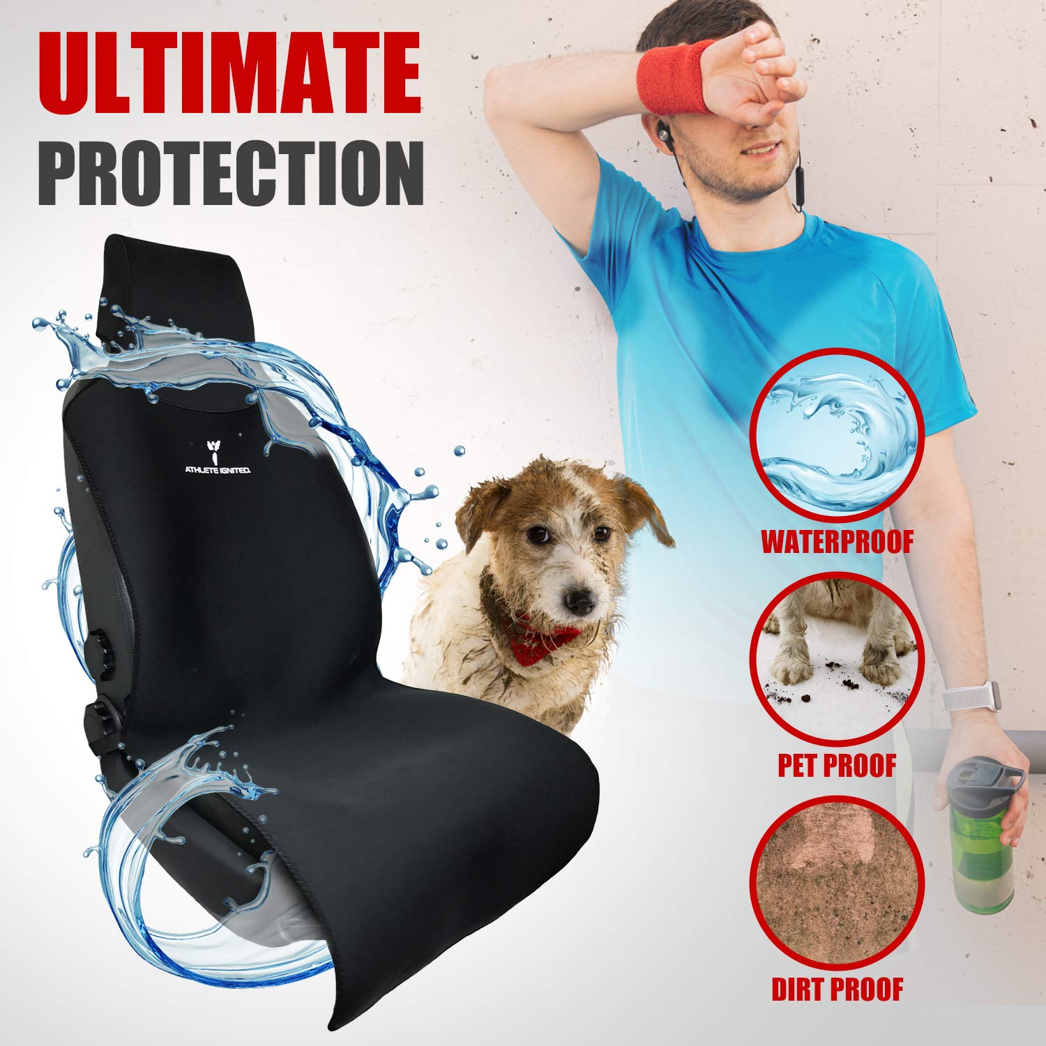 Neoprene Waterproof & Sweatproof Seat Cover + Seat Belt Cover - Universal Fit 22