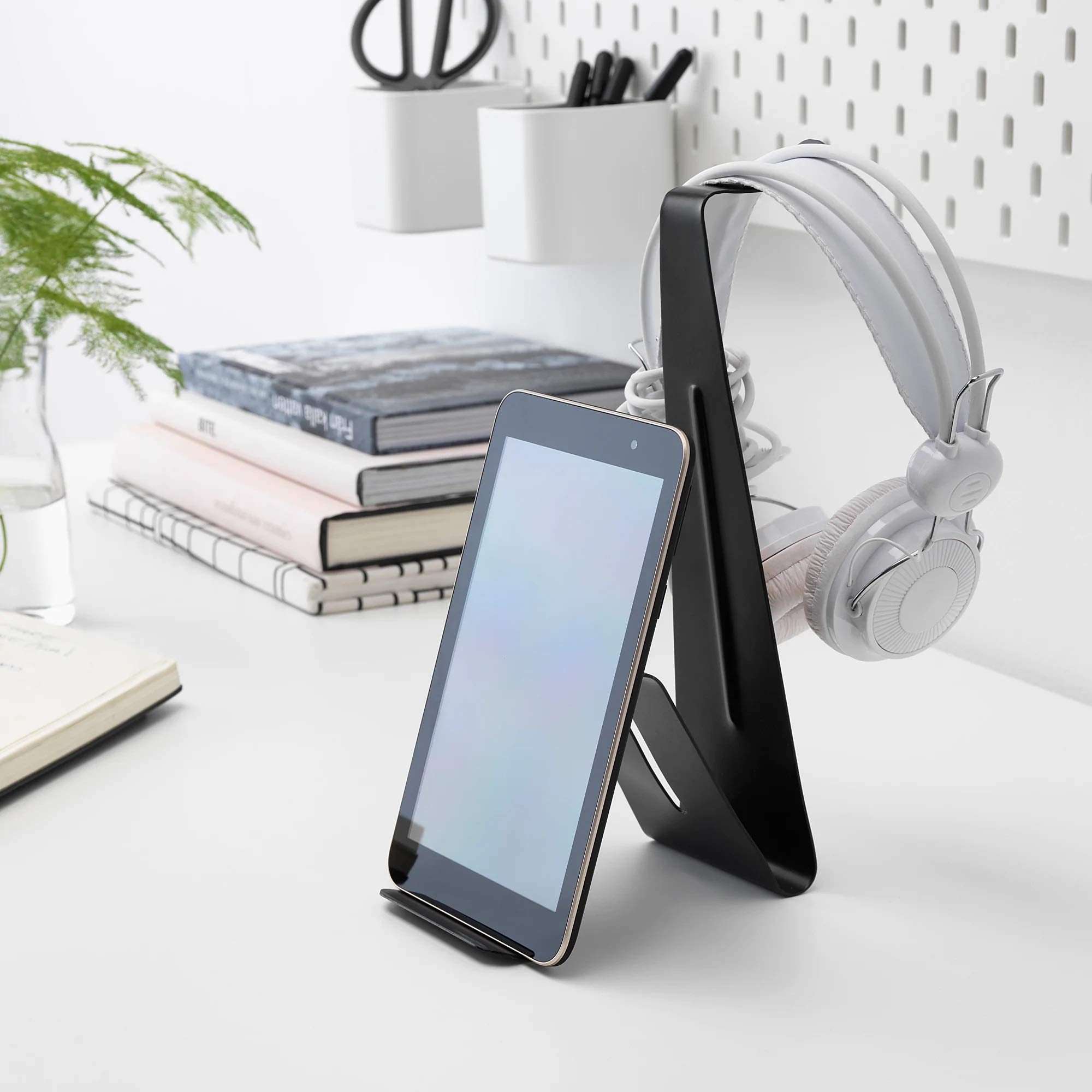 IKEA Mojlighet Headset and Tablet Stand - Black (004.342.77) | Organizer for Desk, Office & Home | Perfect for Work, Gaming & Streaming Accessories
