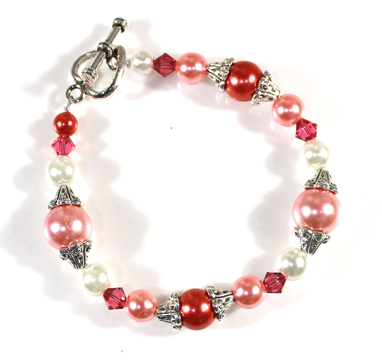 Elegant Pink Simulated Pearl Bracelet with Crystals for Parties